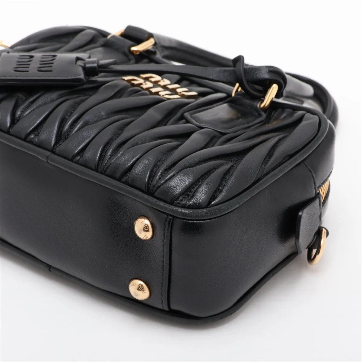 Matelassé Arcadi Leather 2-Way Handbag, Black — view 3