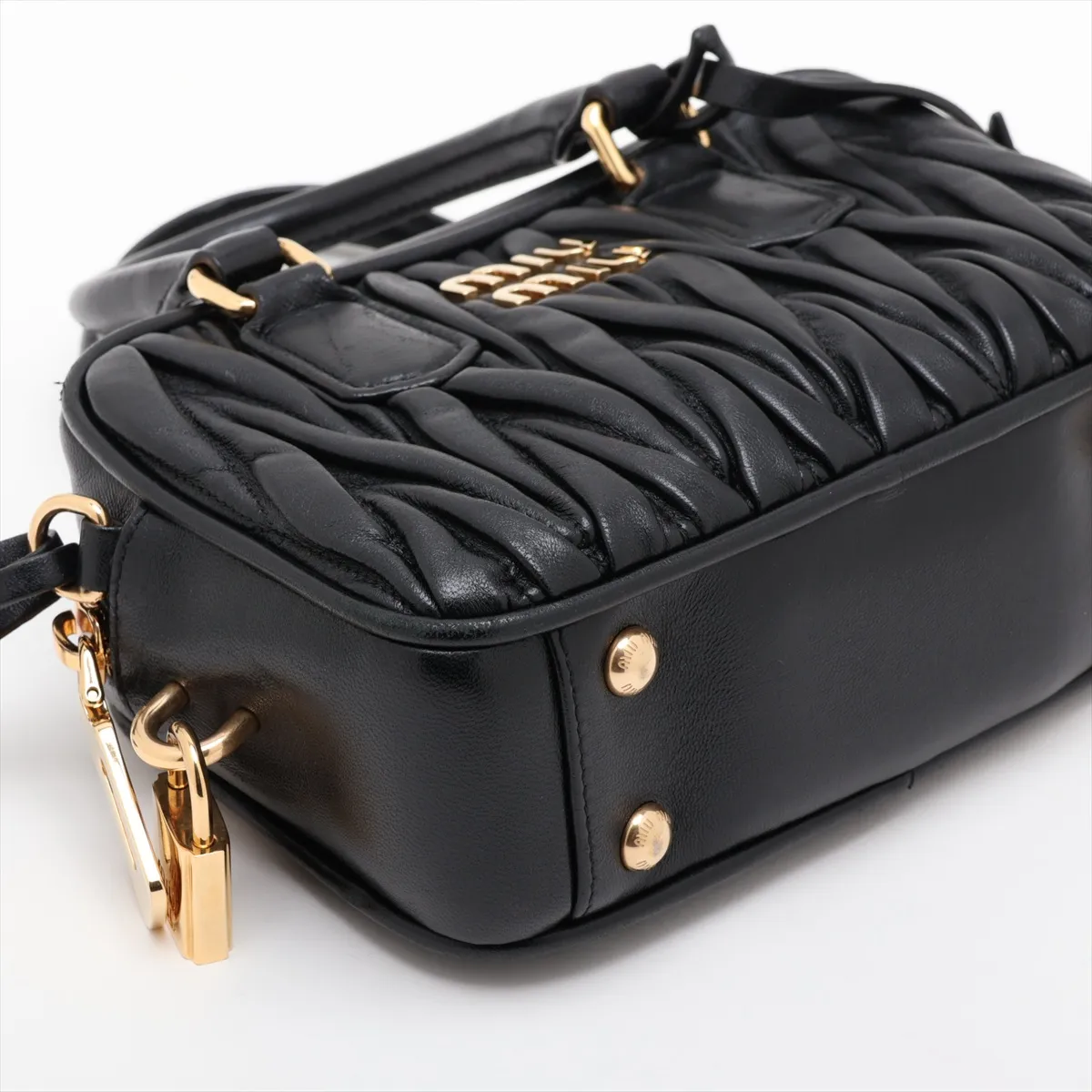 Matelassé Arcadi Leather 2-Way Handbag, Black — view 4
