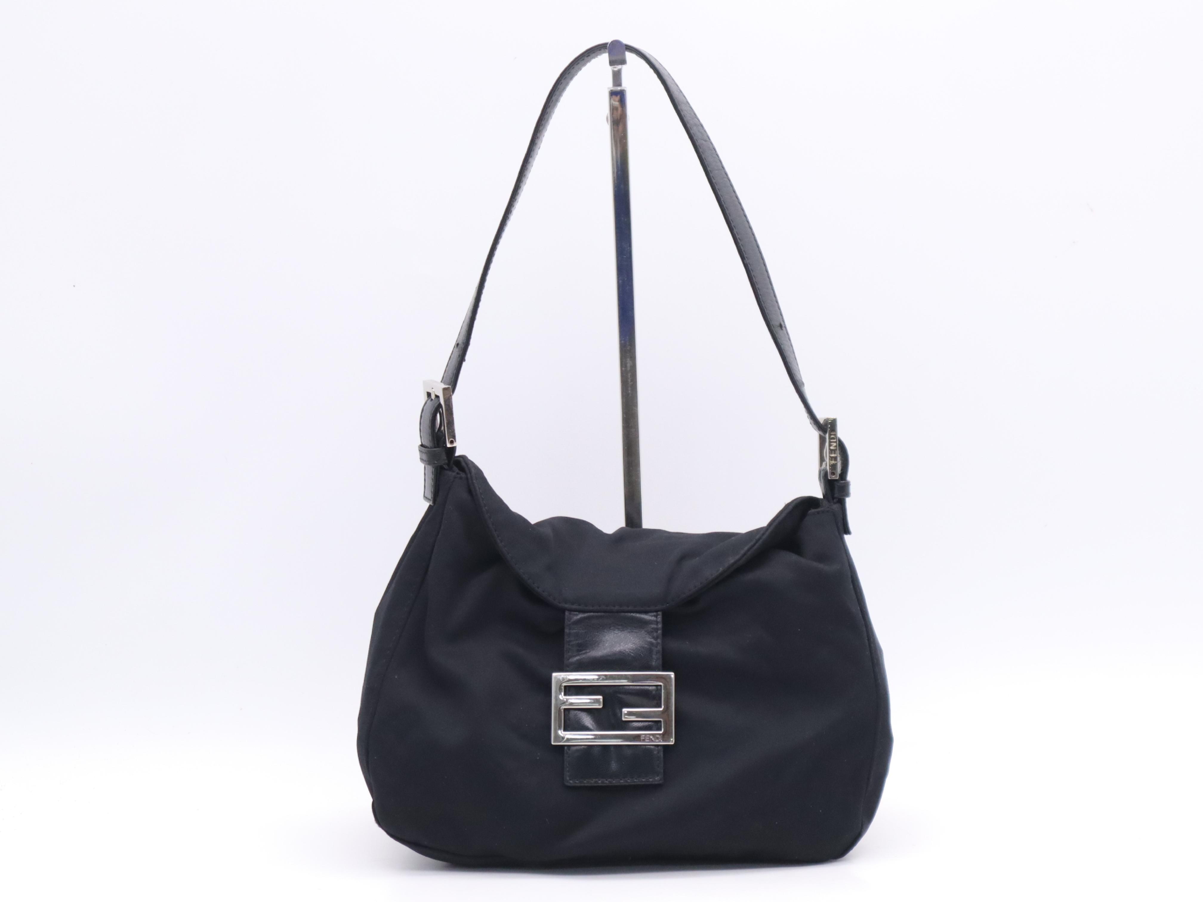 Jersey Mamma Bucket Black Shoulder Bag with Silver Hardware