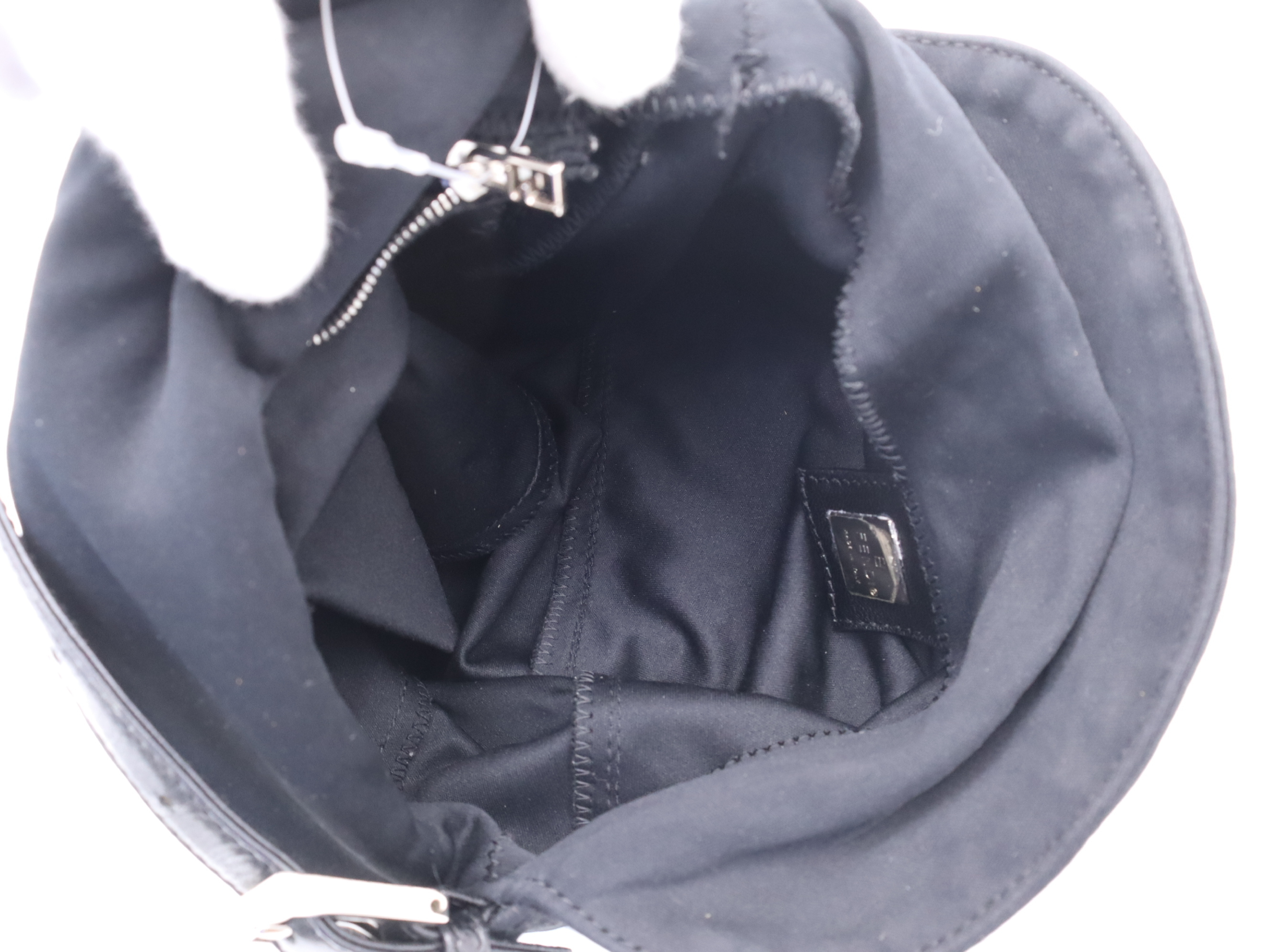 Jersey Mamma Bucket Black Shoulder Bag with Silver Hardware — view 12