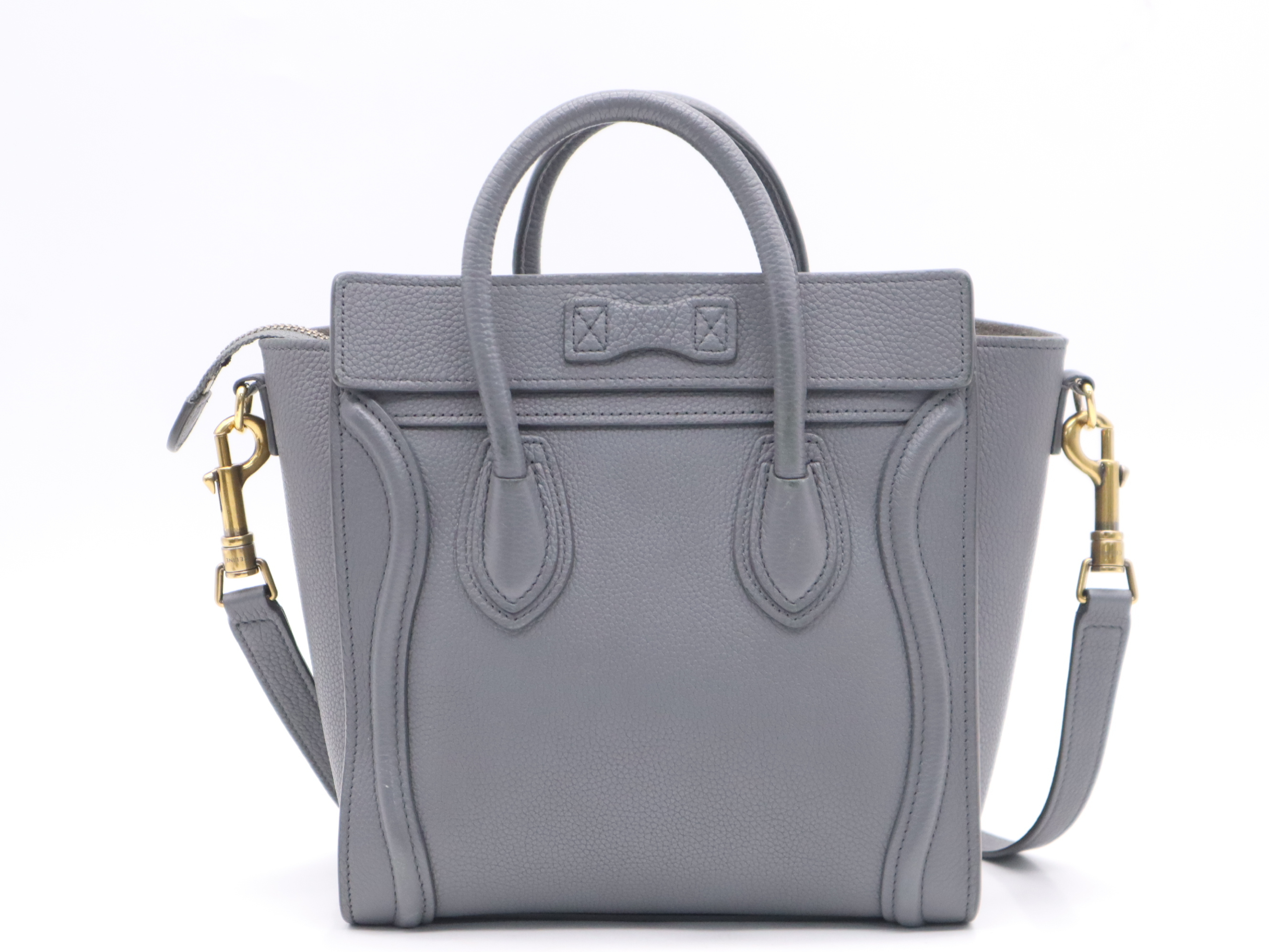 Leather Luggage Nano Handbag, Grey, Gold Hardware, with Shoulder Strap and Dust Bag — view 2