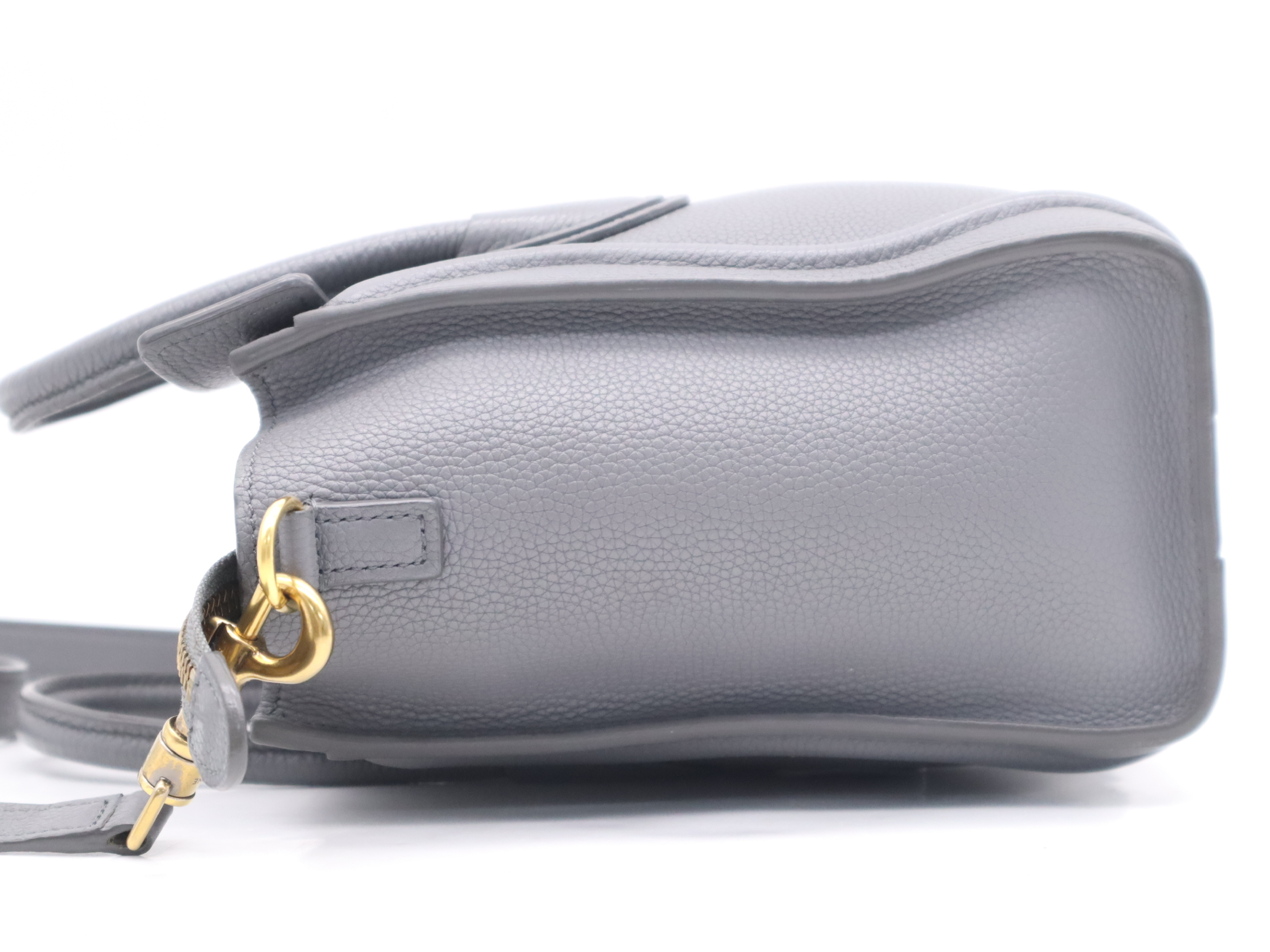 Leather Luggage Nano Handbag, Grey, Gold Hardware, with Shoulder Strap and Dust Bag — view 3
