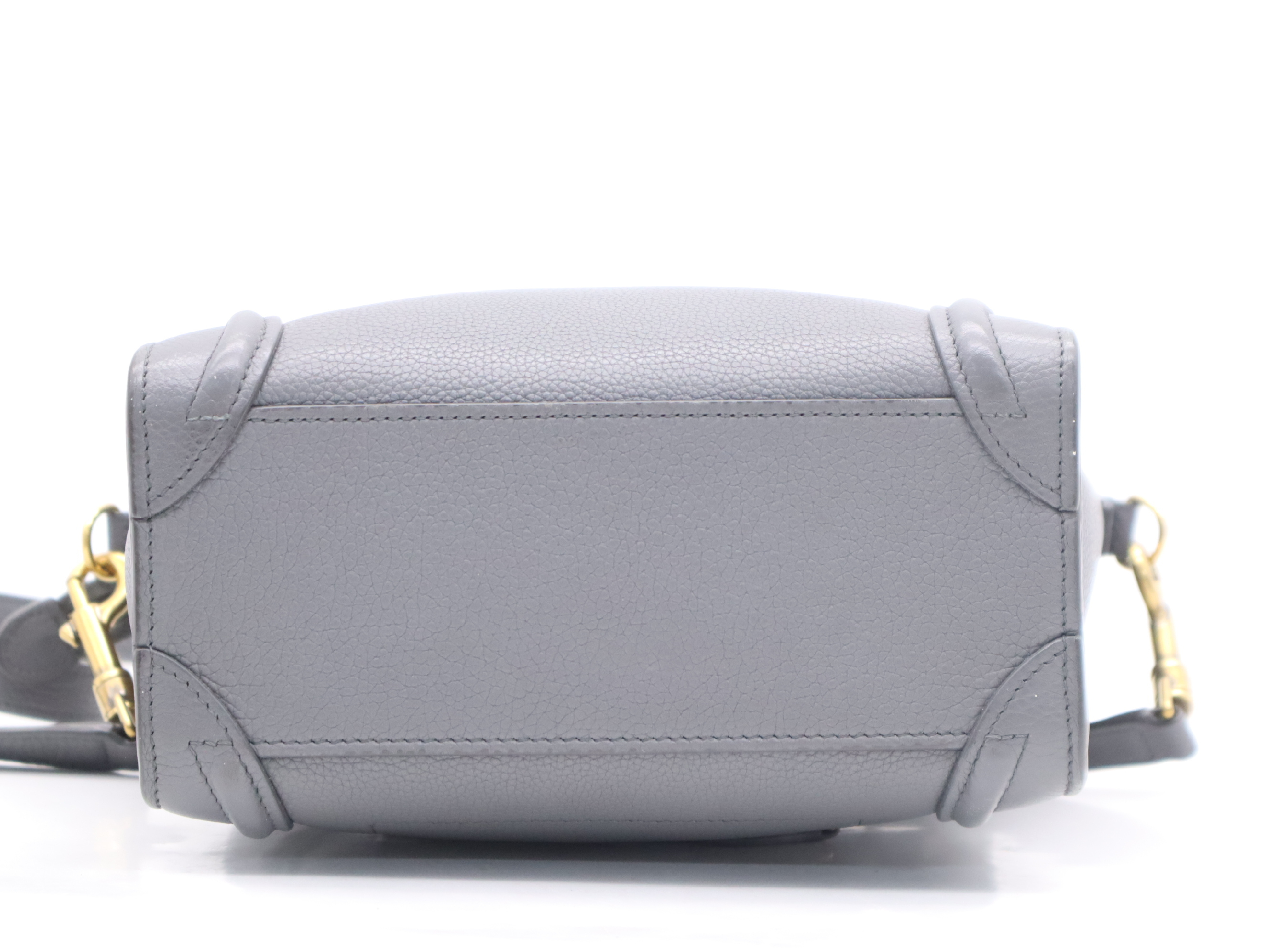 Leather Luggage Nano Handbag, Grey, Gold Hardware, with Shoulder Strap and Dust Bag — view 4