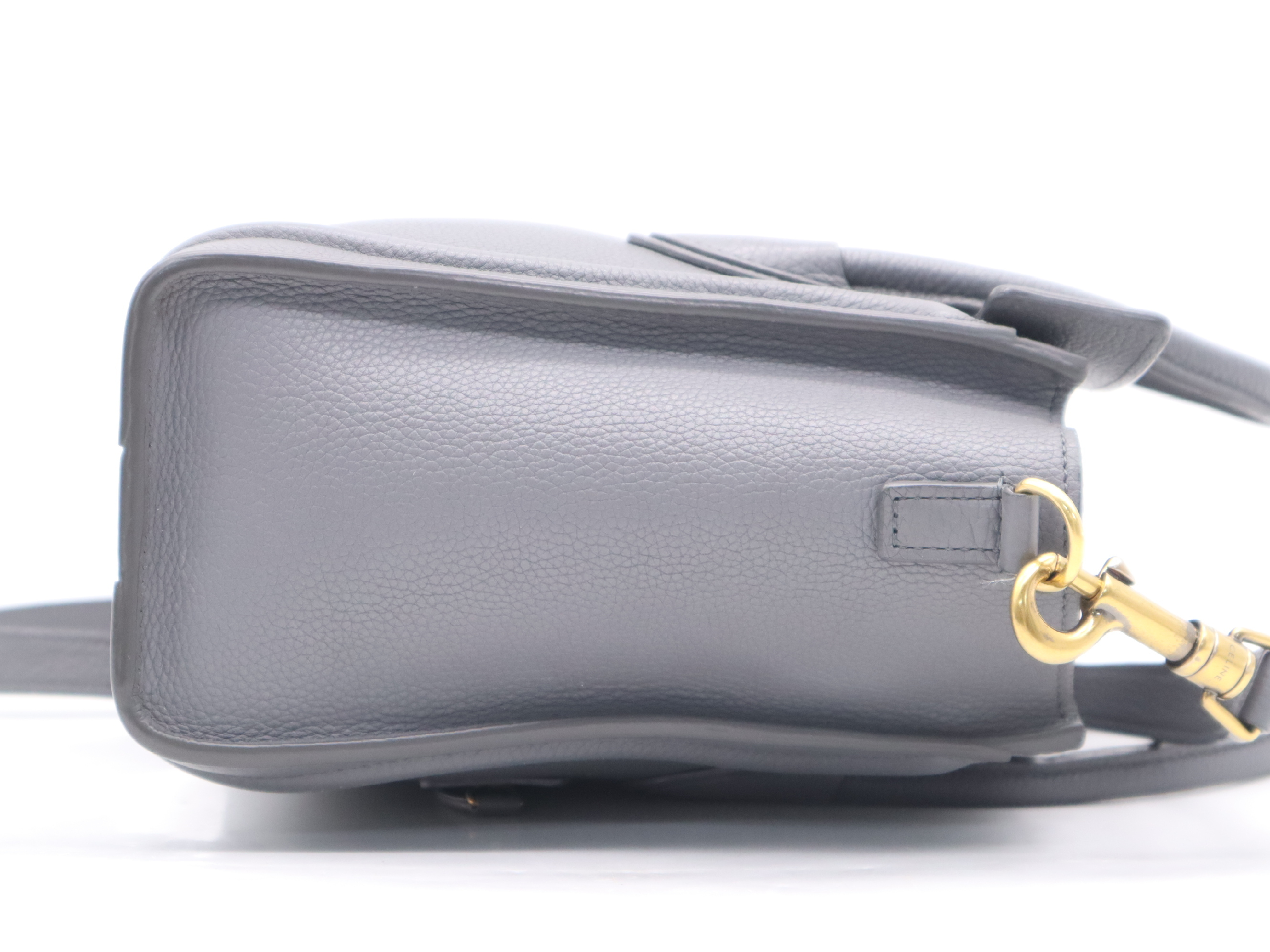 Leather Luggage Nano Handbag, Grey, Gold Hardware, with Shoulder Strap and Dust Bag — view 5