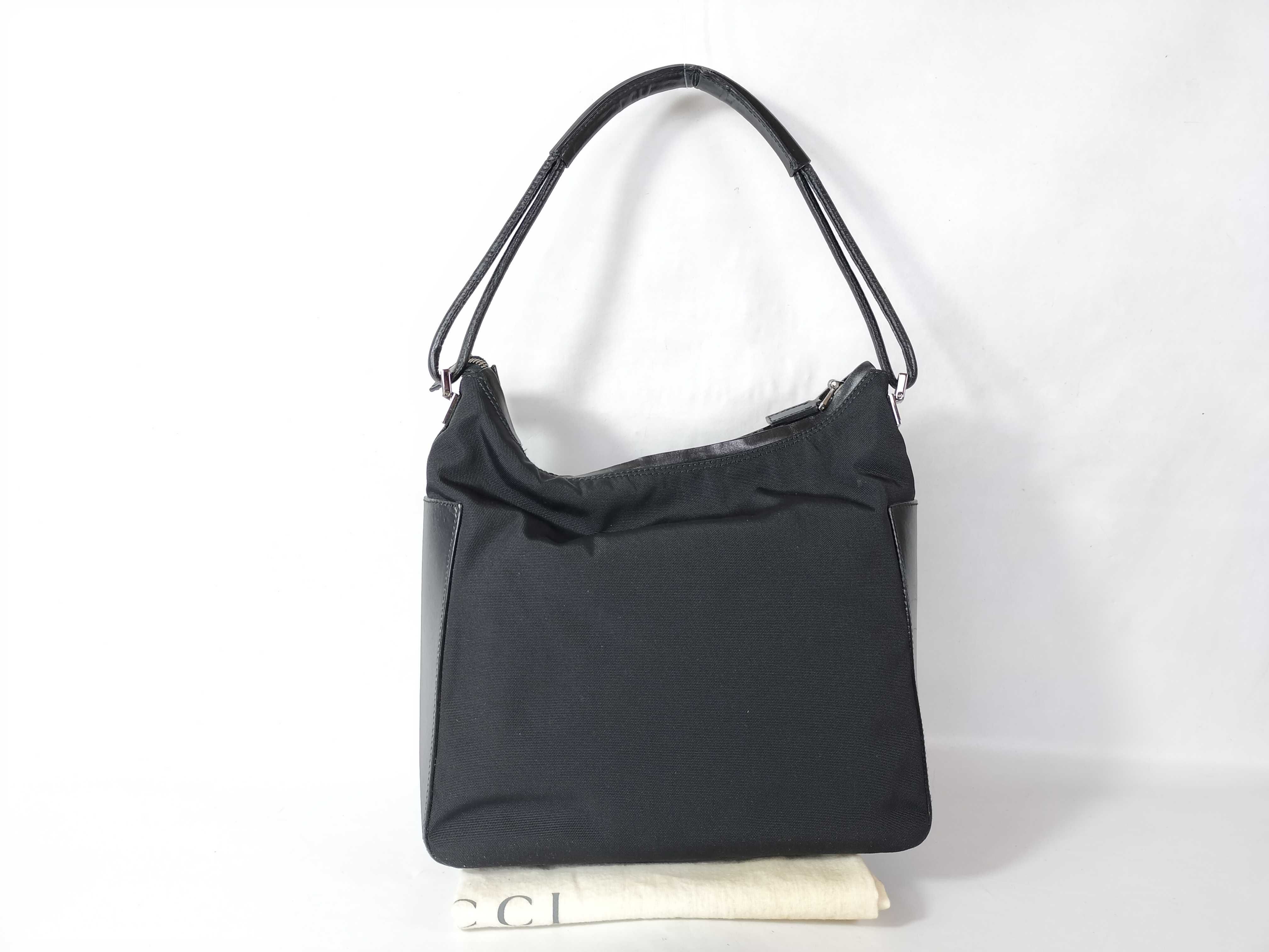 001 3766 Handbag Nylon Leather Black Handbag