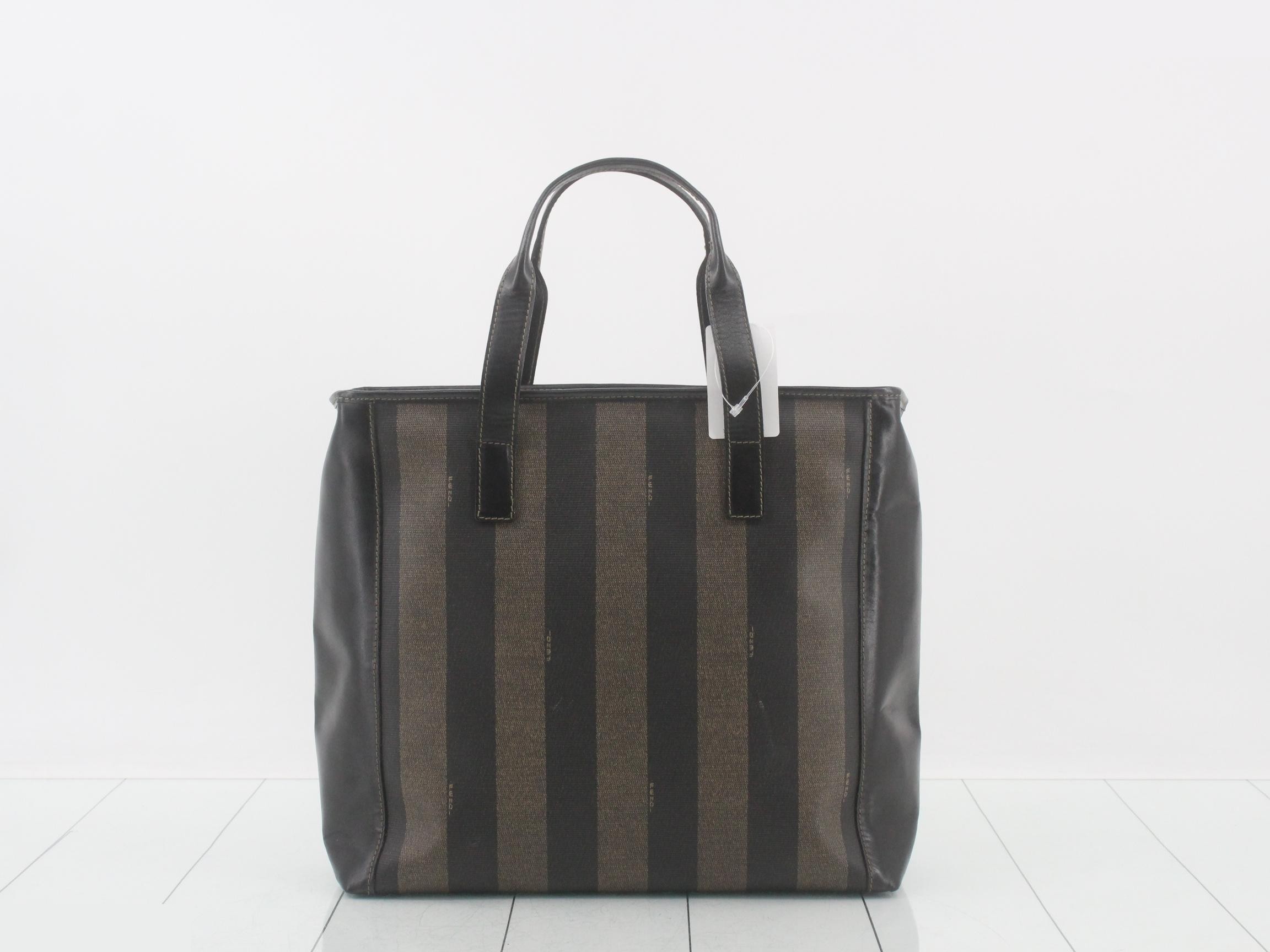 Handbag, black, brown, leather, canvas — view 2