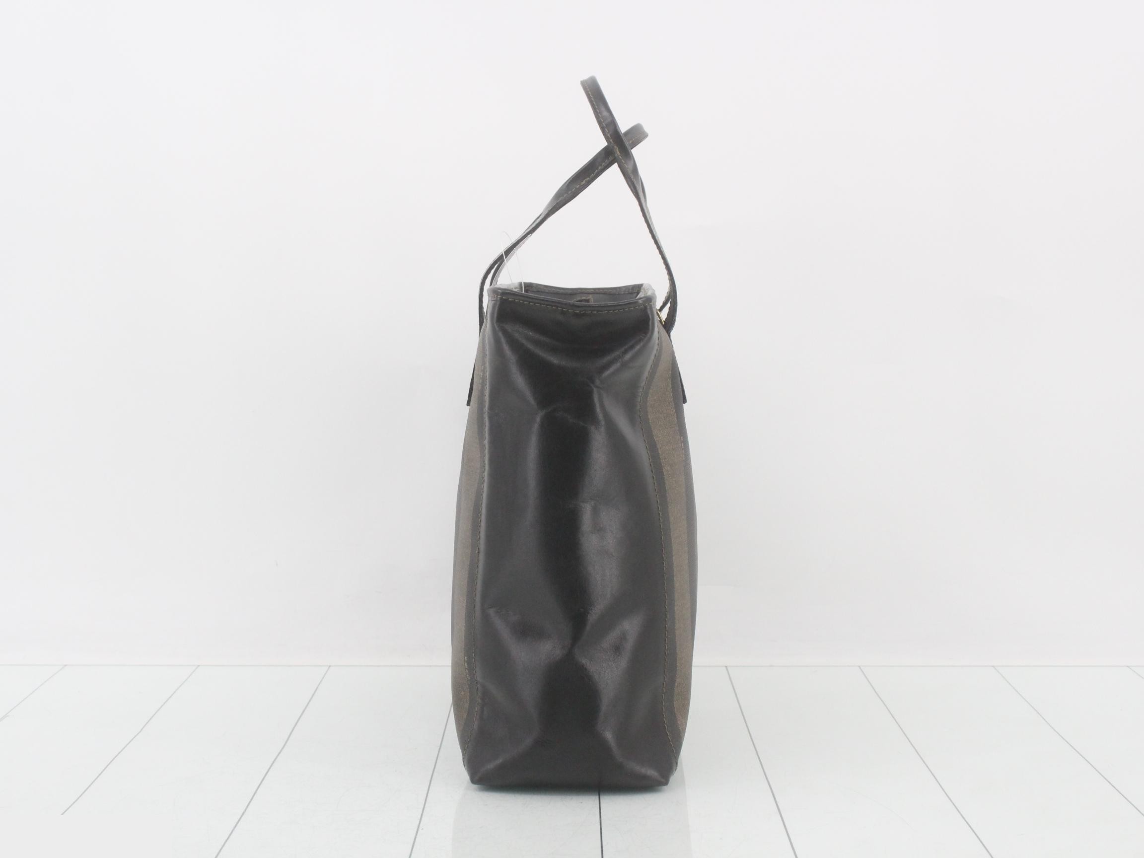 Handbag, black, brown, leather, canvas — view 4