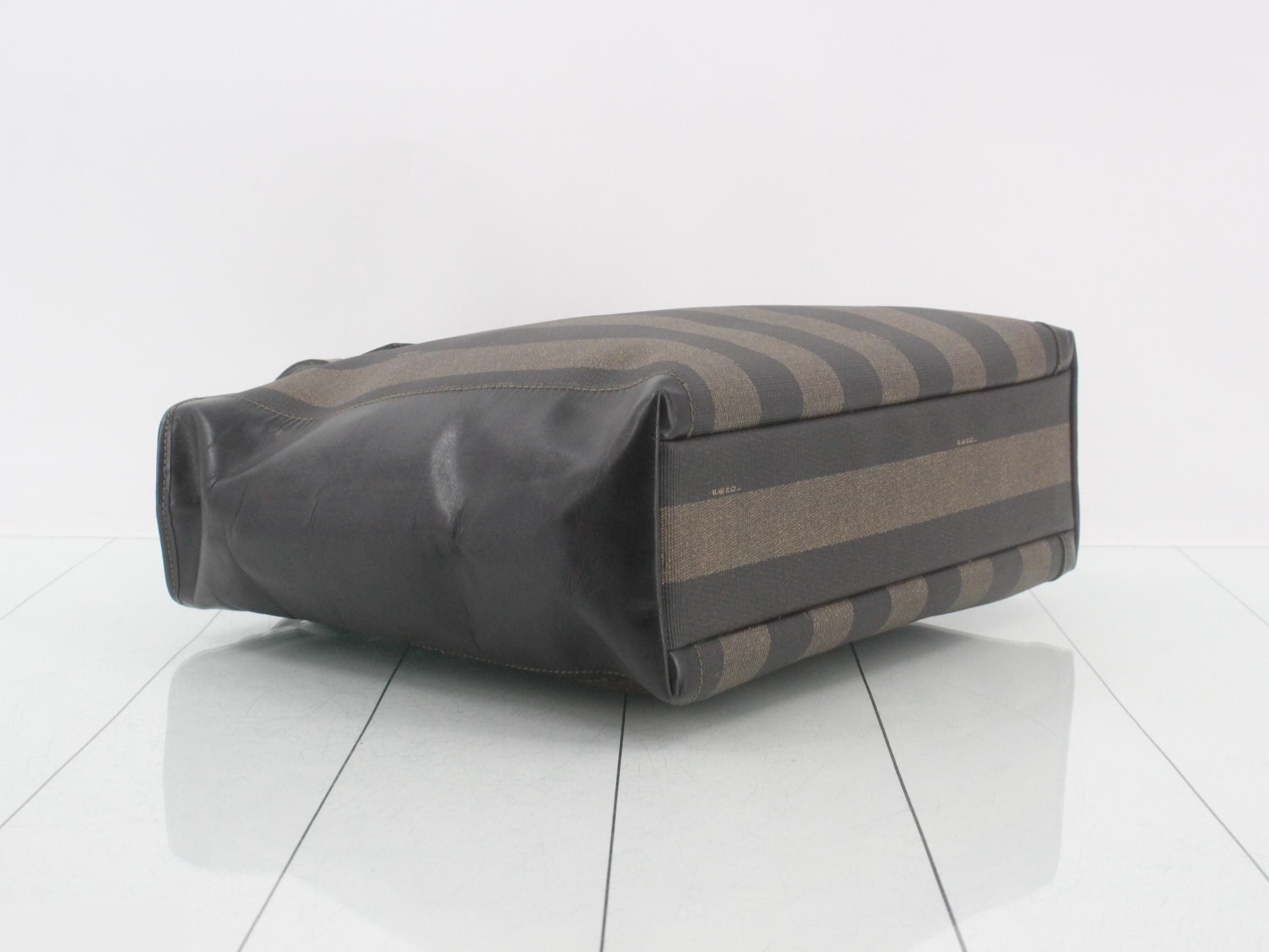 Handbag, black, brown, leather, canvas — view 5