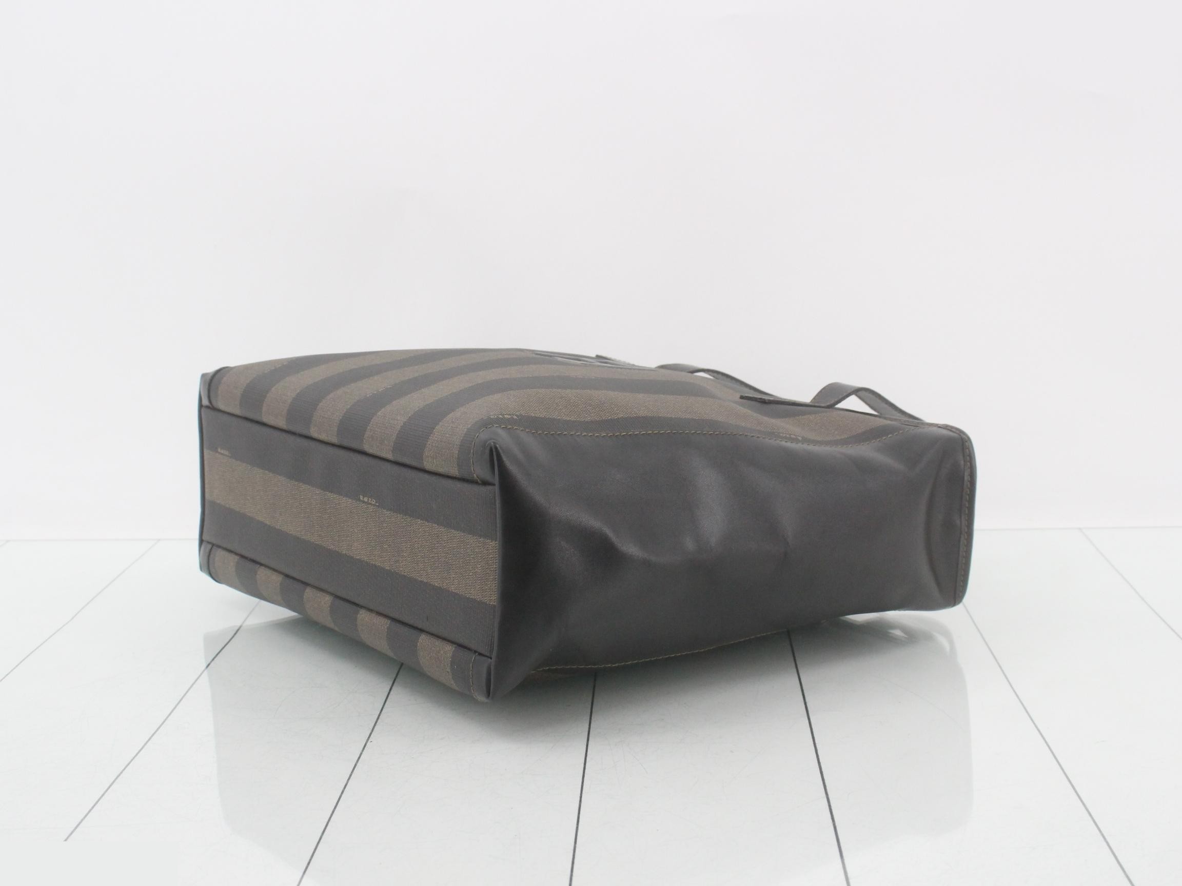 Handbag, black, brown, leather, canvas — view 6