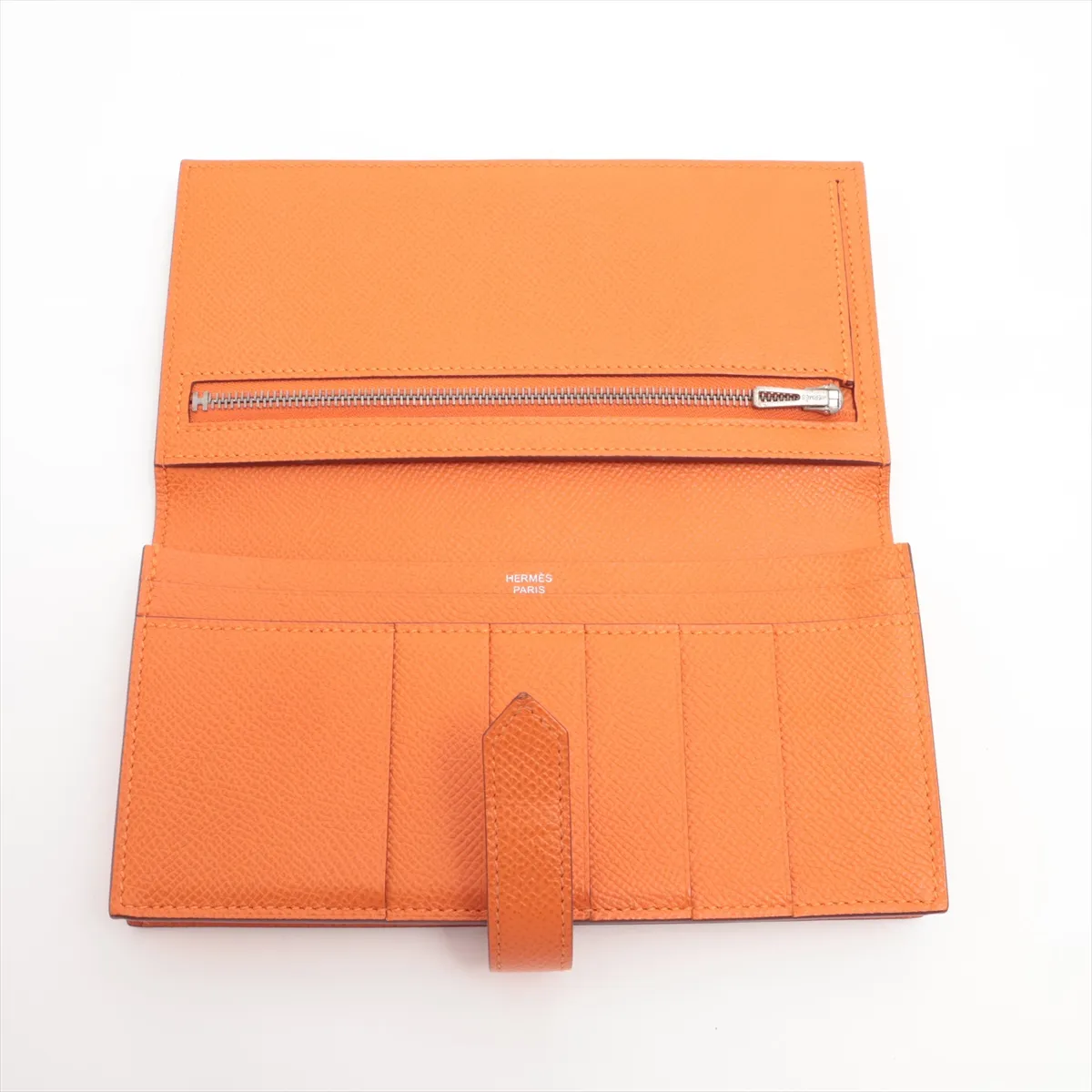 Bearn Soufflé Monochrome Veau Epsom Long Wallet Orange Silver Hardware Q:2013 — view 3