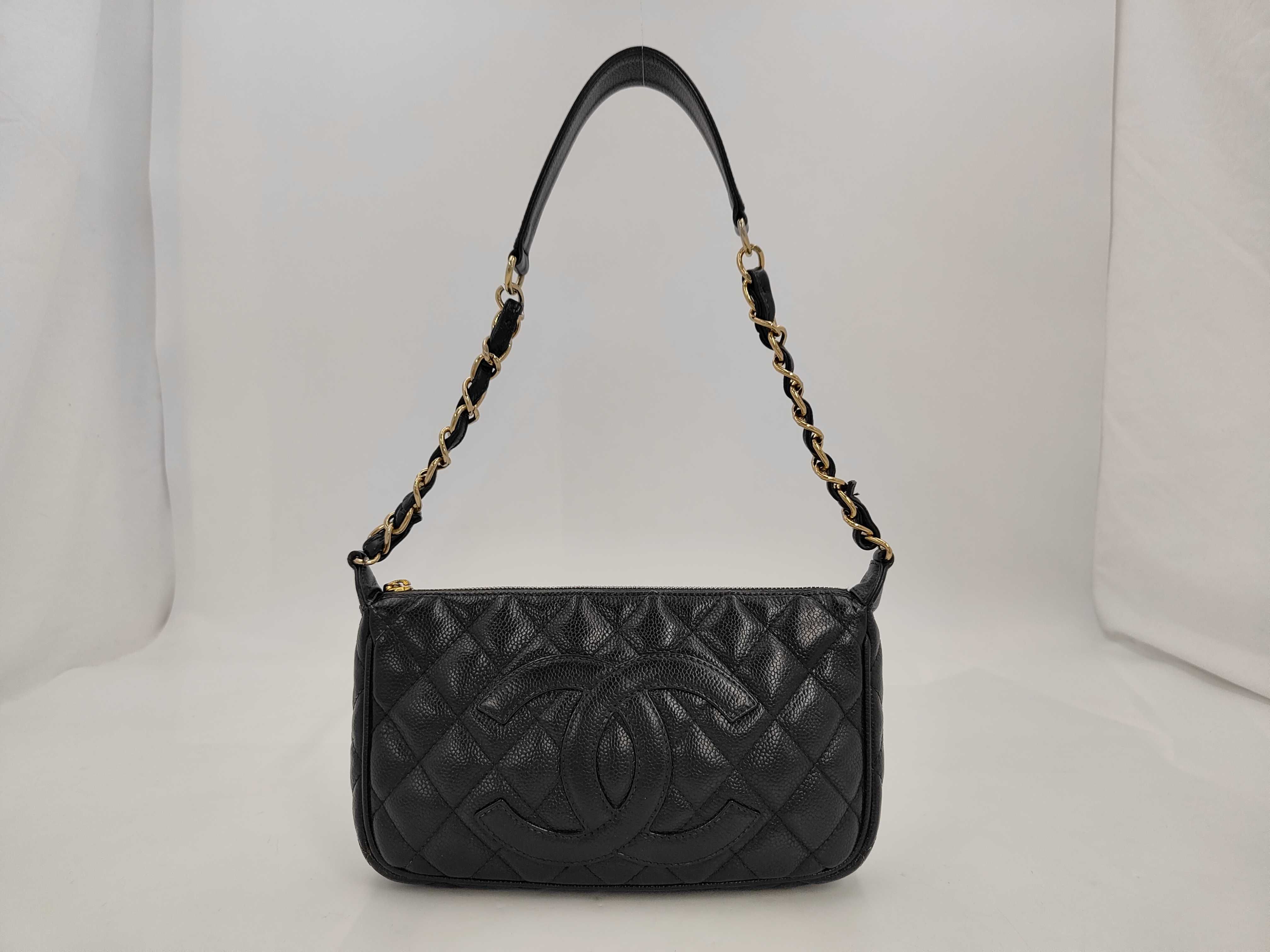 Grained Calfskin Black Shoulder Bag
