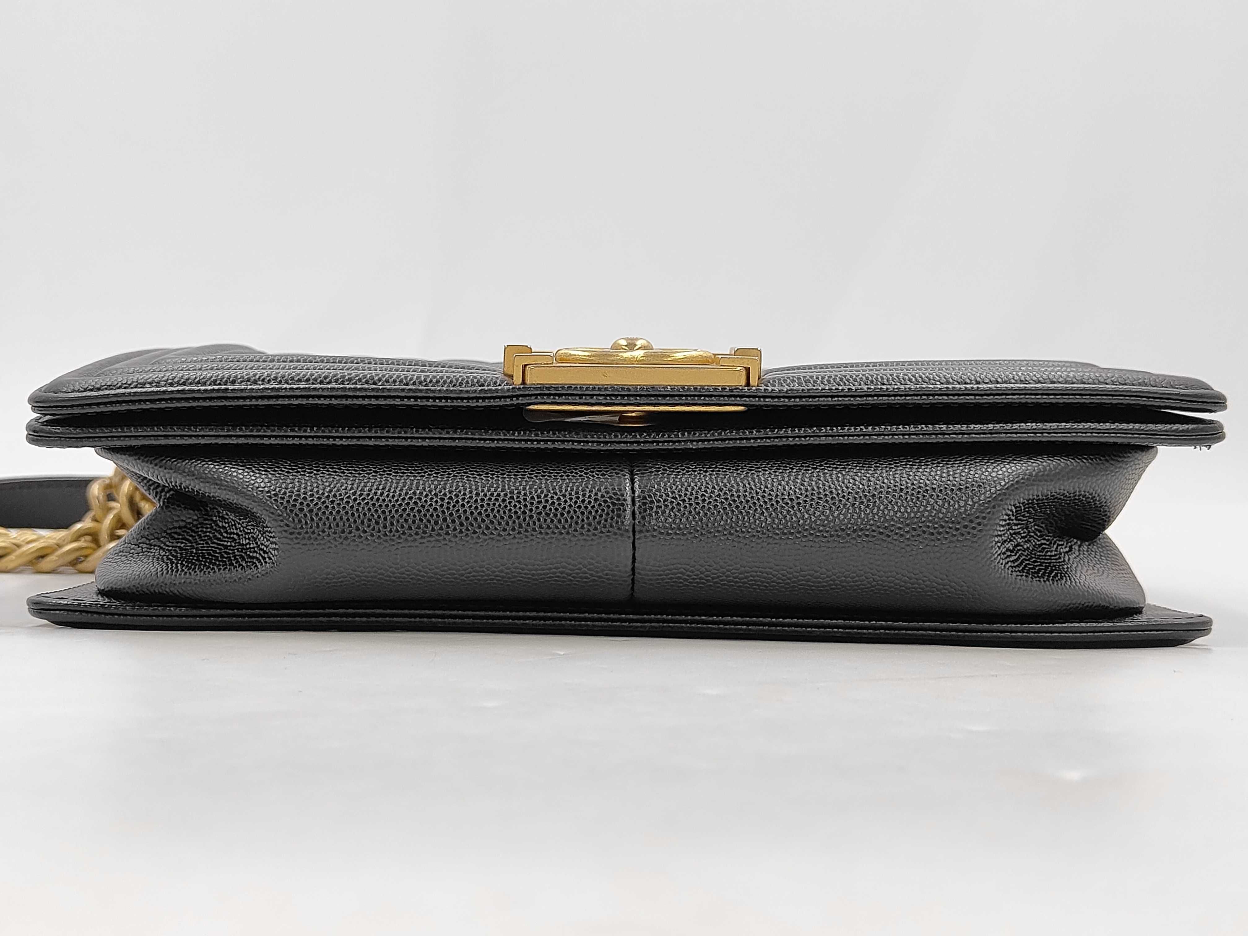 Leboy Medium Shoulder Bag, Black with Gold Buckle — view 7