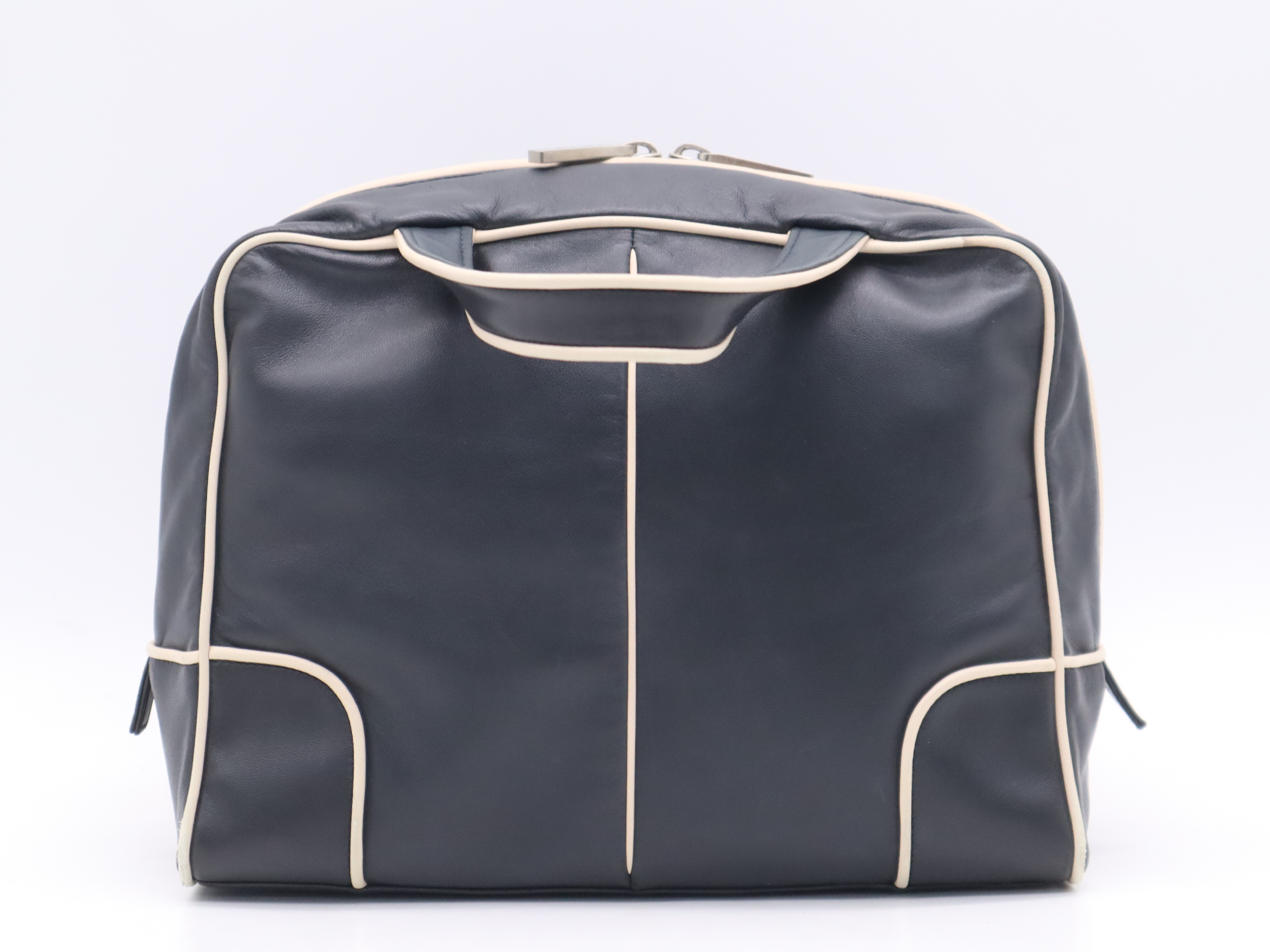 Leather Handbag, Black and White, Silver Hardware — view 2