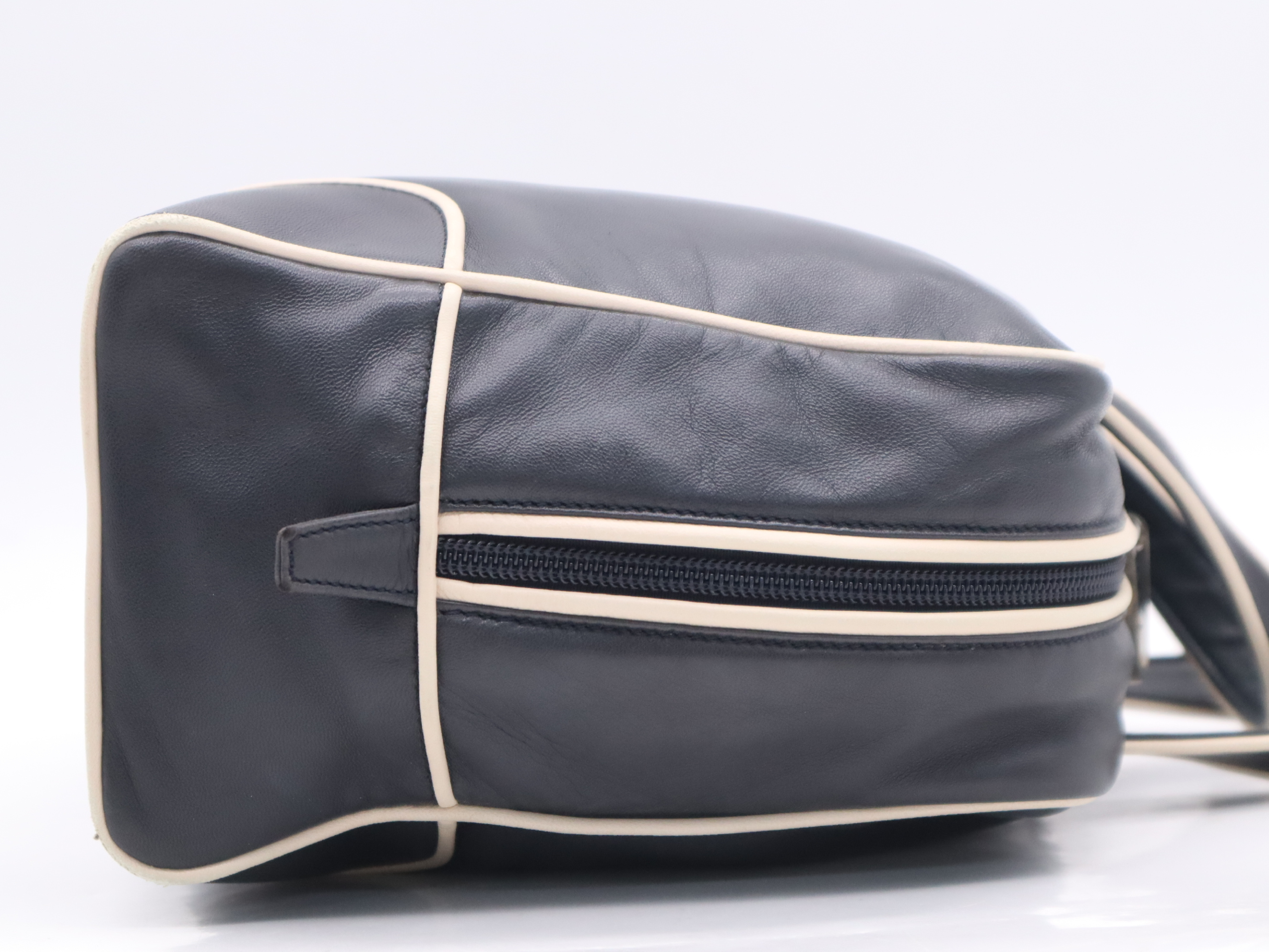 Leather Handbag, Black and White, Silver Hardware — view 5