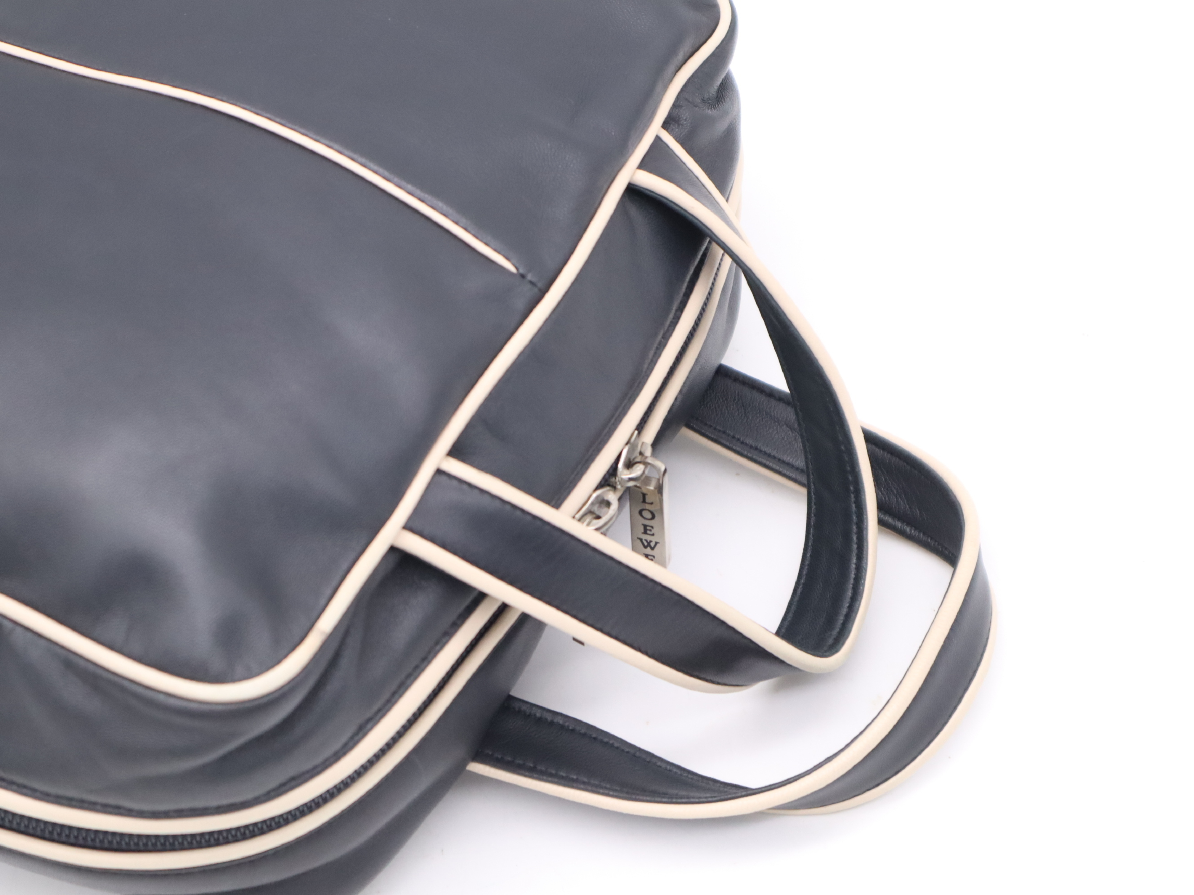 Leather Handbag, Black and White, Silver Hardware — view 6
