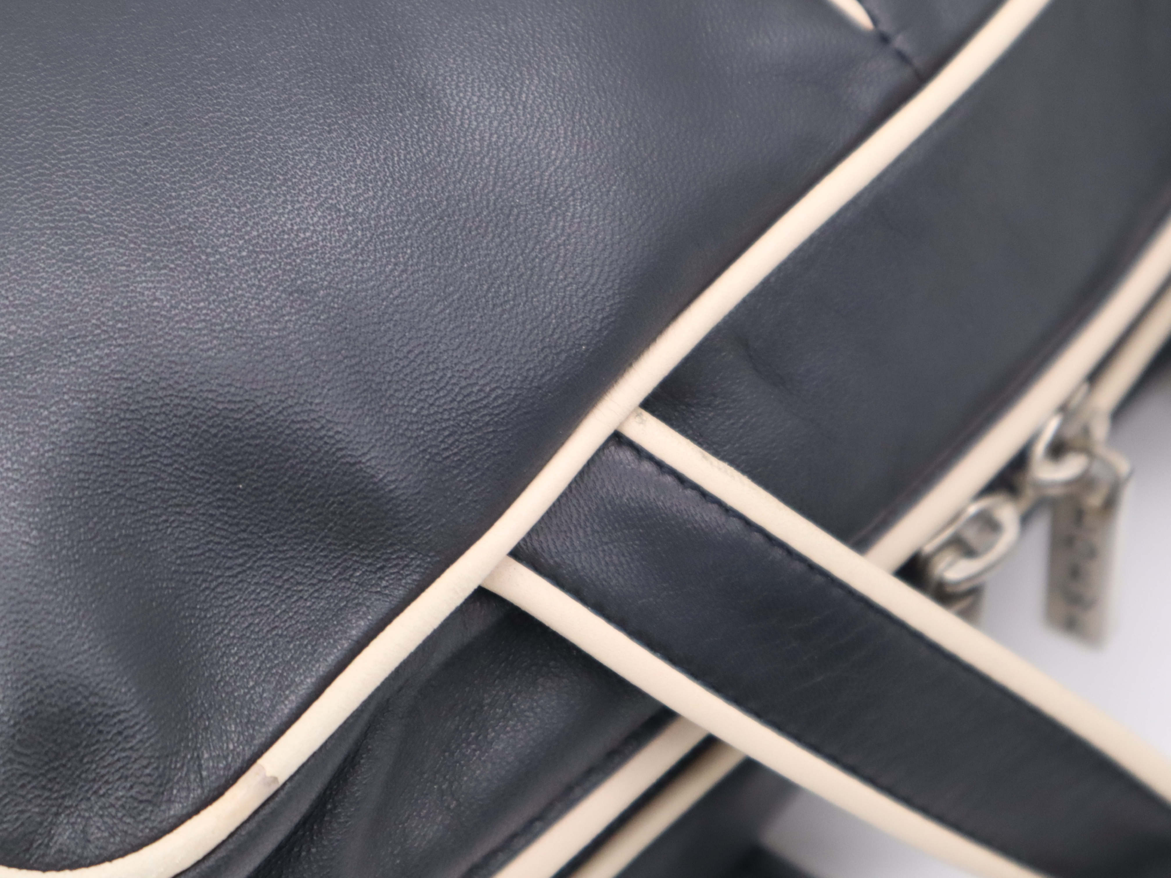 Leather Handbag, Black and White, Silver Hardware — view 7