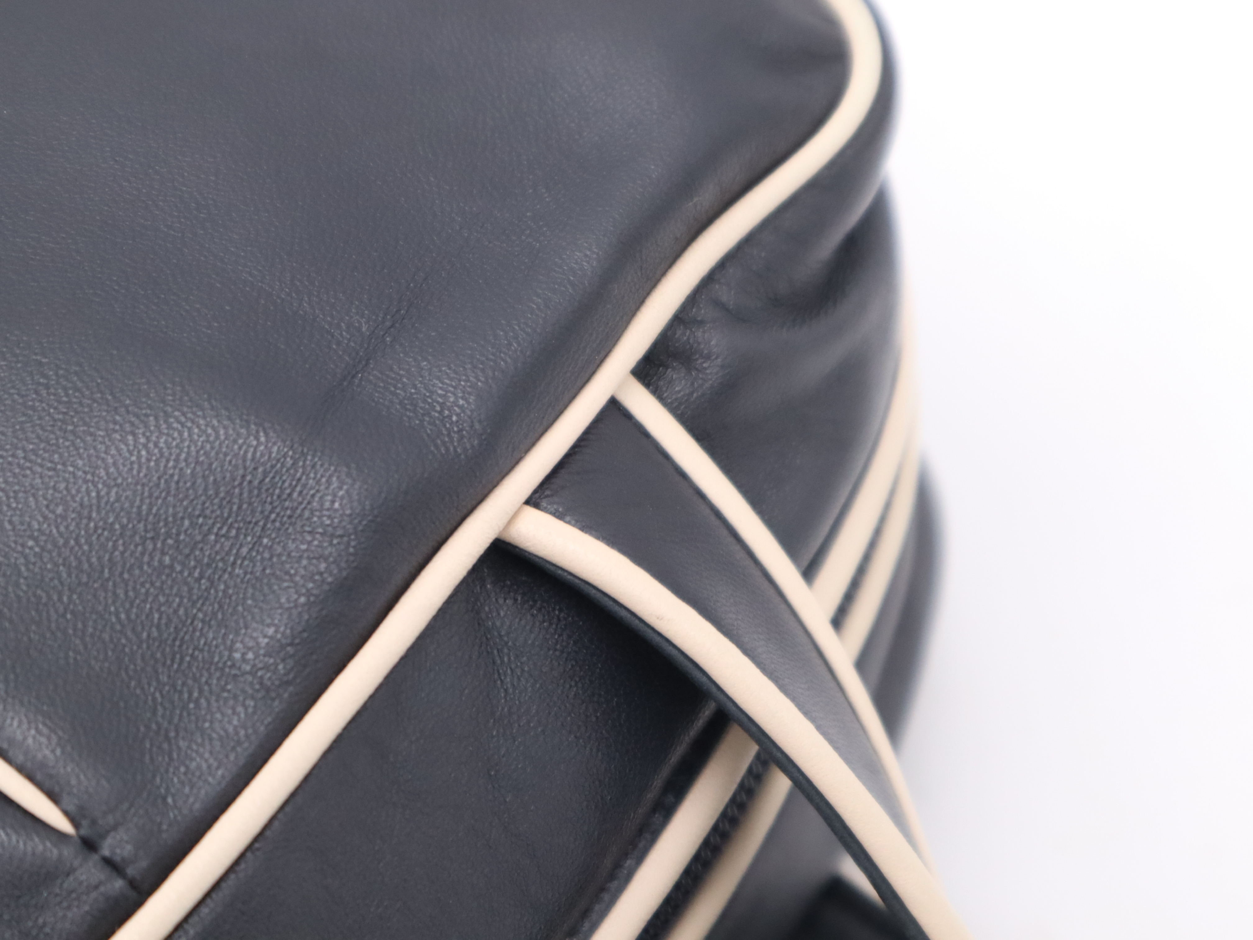 Leather Handbag, Black and White, Silver Hardware — view 8