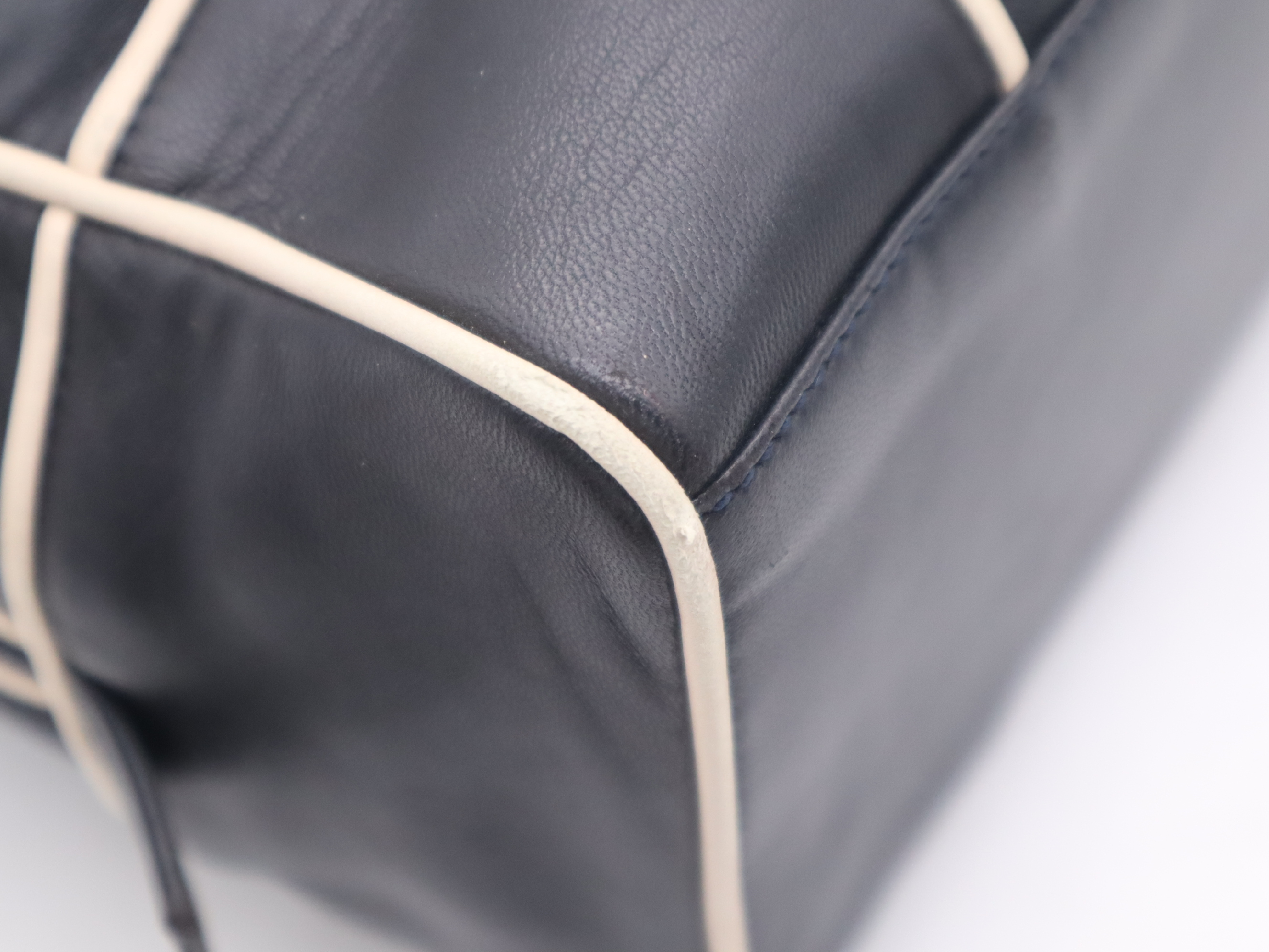 Leather Handbag, Black and White, Silver Hardware — view 9