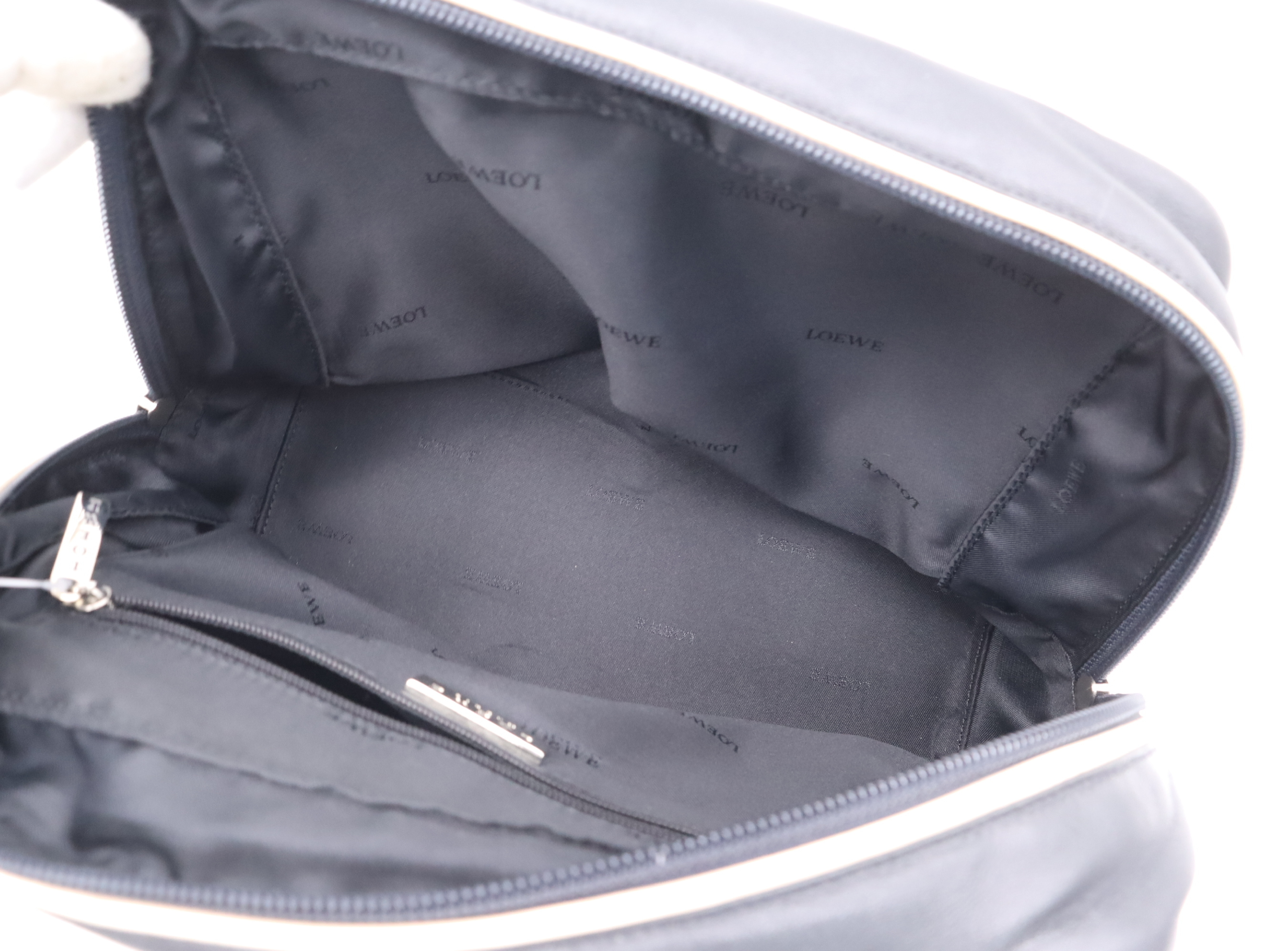 Leather Handbag, Black and White, Silver Hardware — view 10