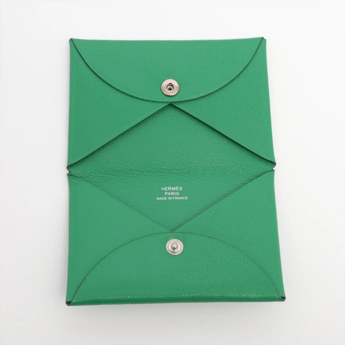 Calvi Chevre Mysore Card Case, Green, Silver Hardware, W: 2024 — view 3