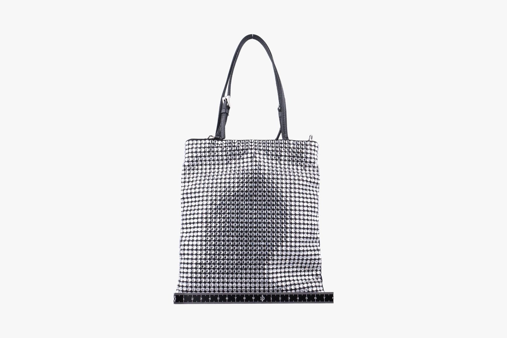 Rosa Satin Crystal Mini Tote Bag with Rhinestones, Silver — view 2