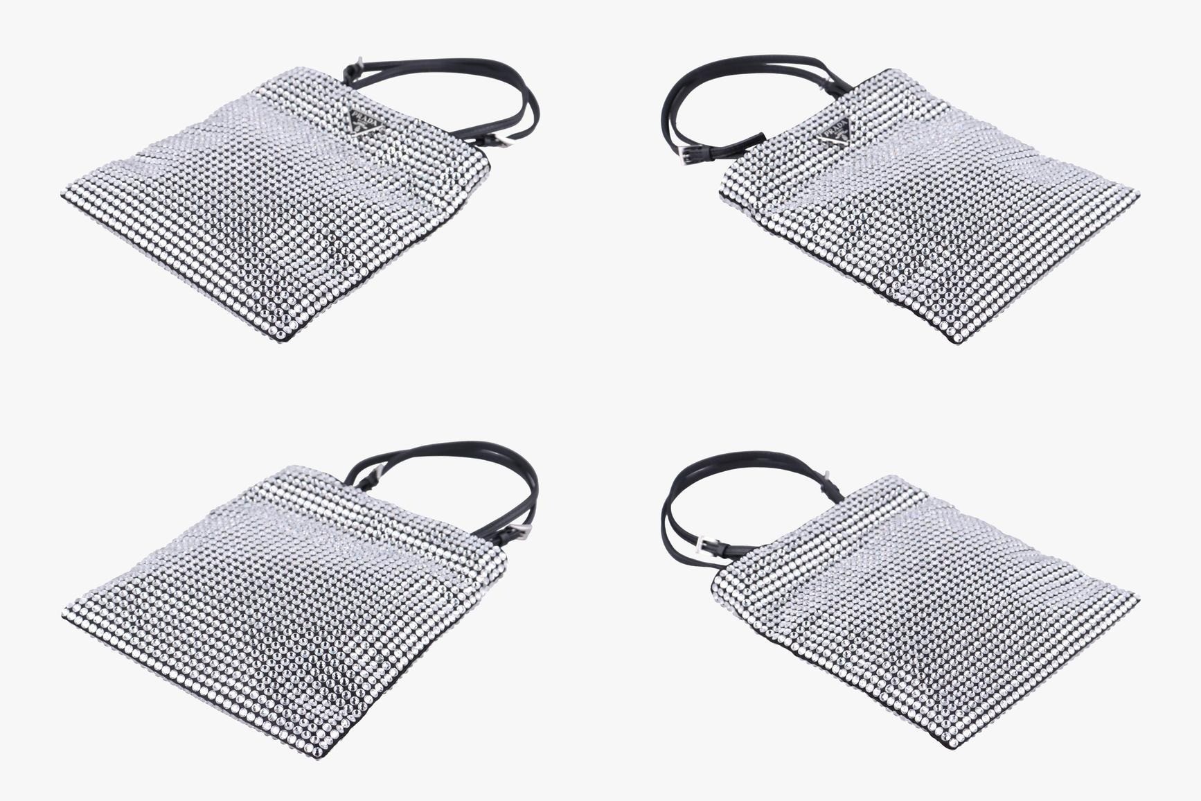 Rosa Satin Crystal Mini Tote Bag with Rhinestones, Silver — view 4