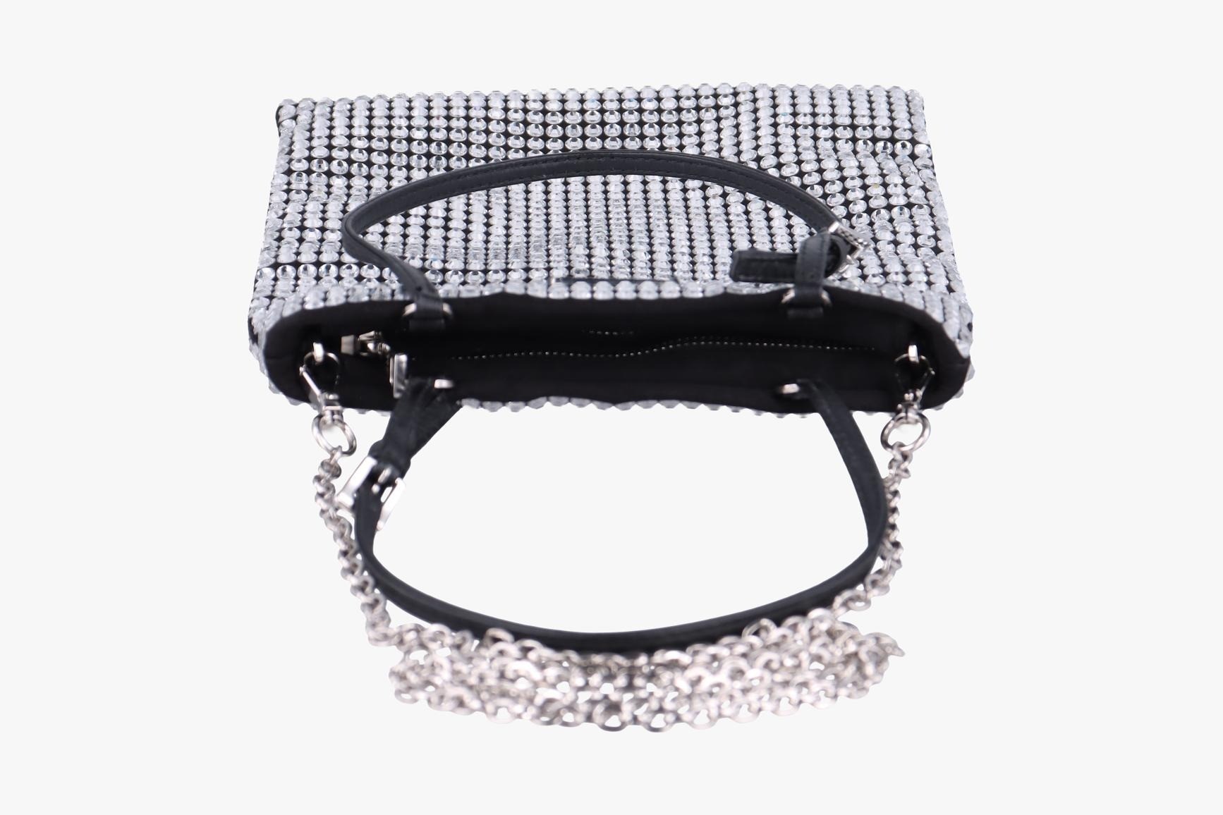 Rosa Satin Crystal Mini Tote Bag with Rhinestones, Silver — view 5