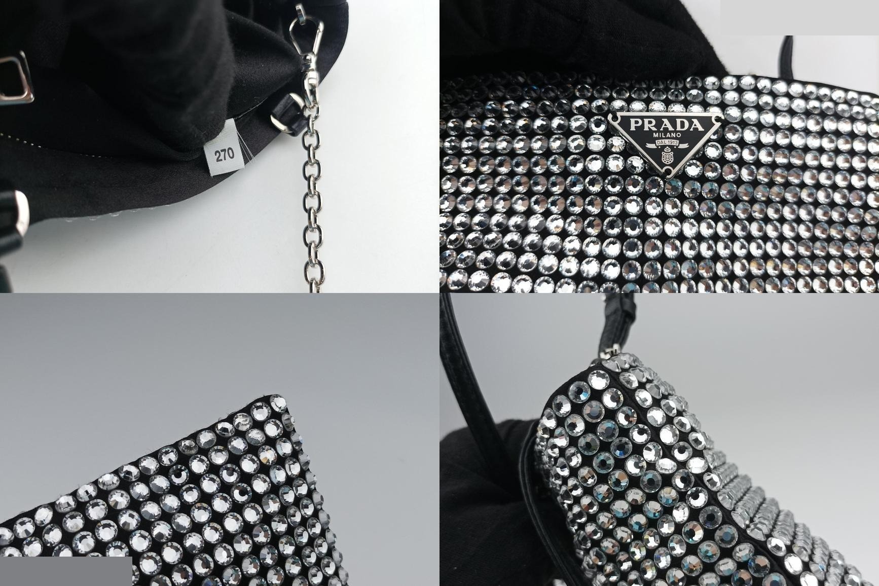Rosa Satin Crystal Mini Tote Bag with Rhinestones, Silver — view 8