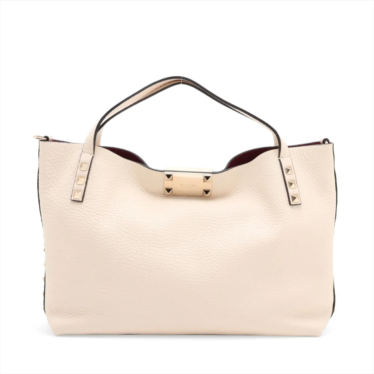 Rockstud Leather x Stud 2-Way Handbag, Beige — view 2