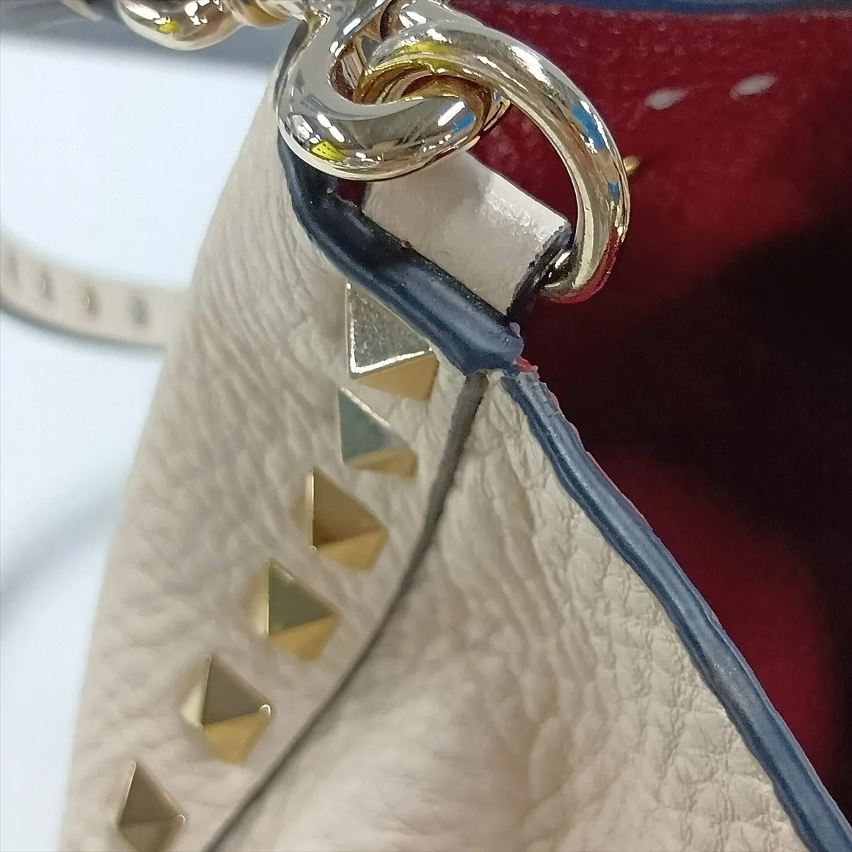 Rockstud Leather x Stud 2-Way Handbag, Beige — view 12