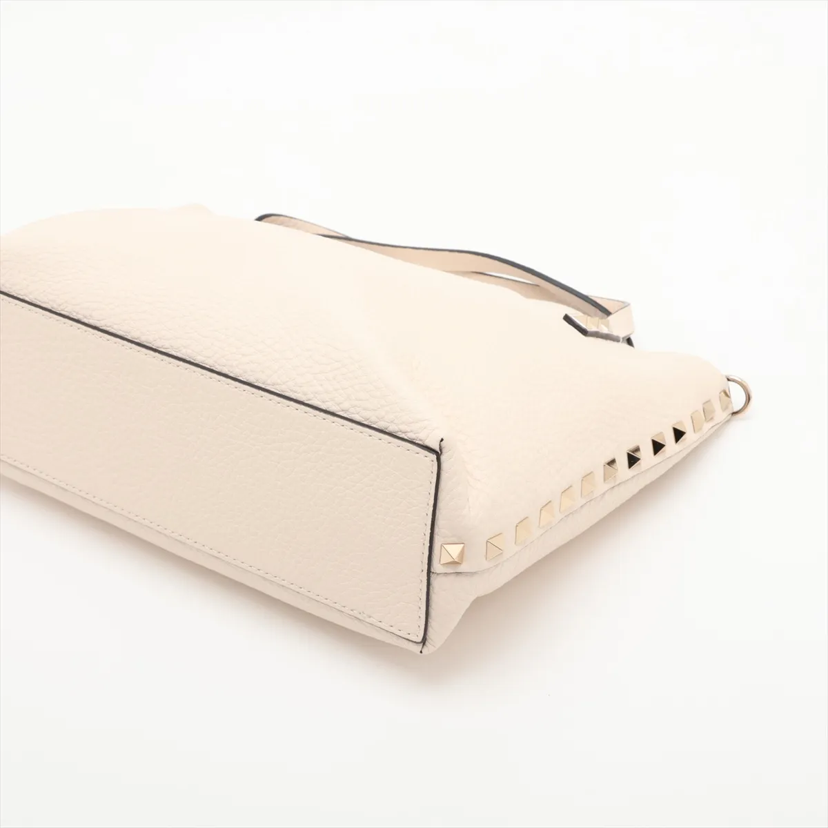 Rockstud Leather x Stud 2-Way Handbag, Beige — view 3