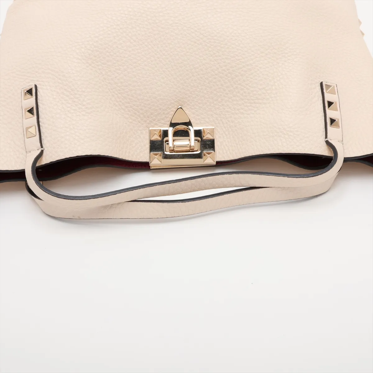 Rockstud Leather x Stud 2-Way Handbag, Beige — view 5