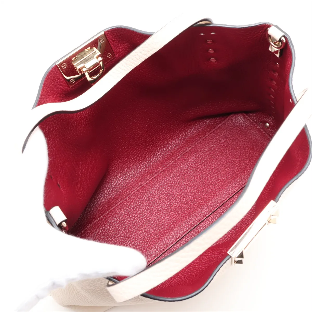 Rockstud Leather x Stud 2-Way Handbag, Beige — view 8