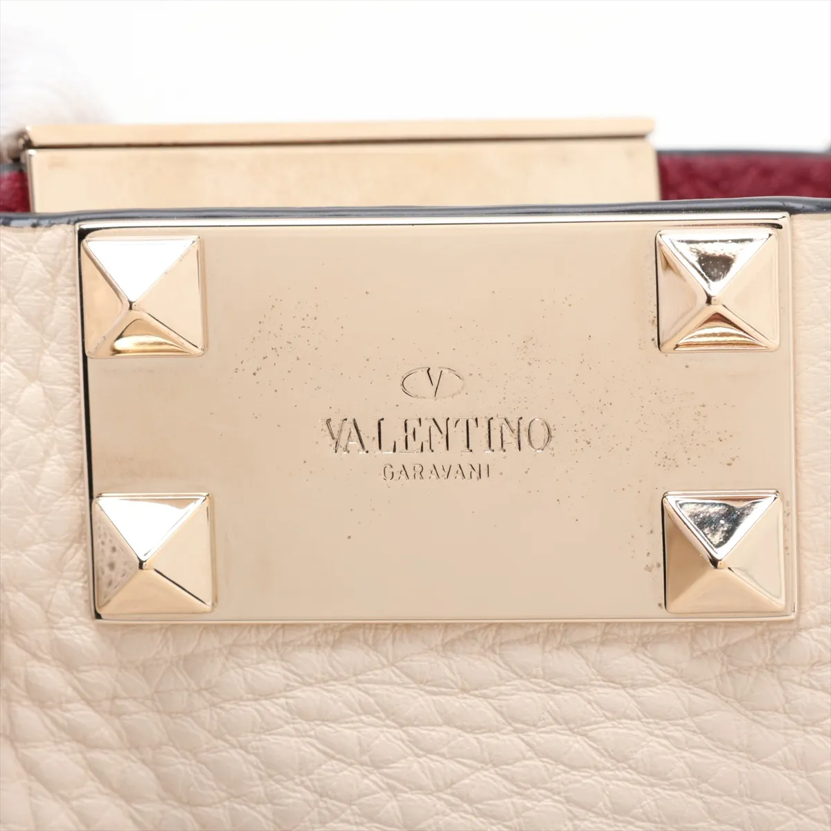 Rockstud Leather x Stud 2-Way Handbag, Beige — view 10
