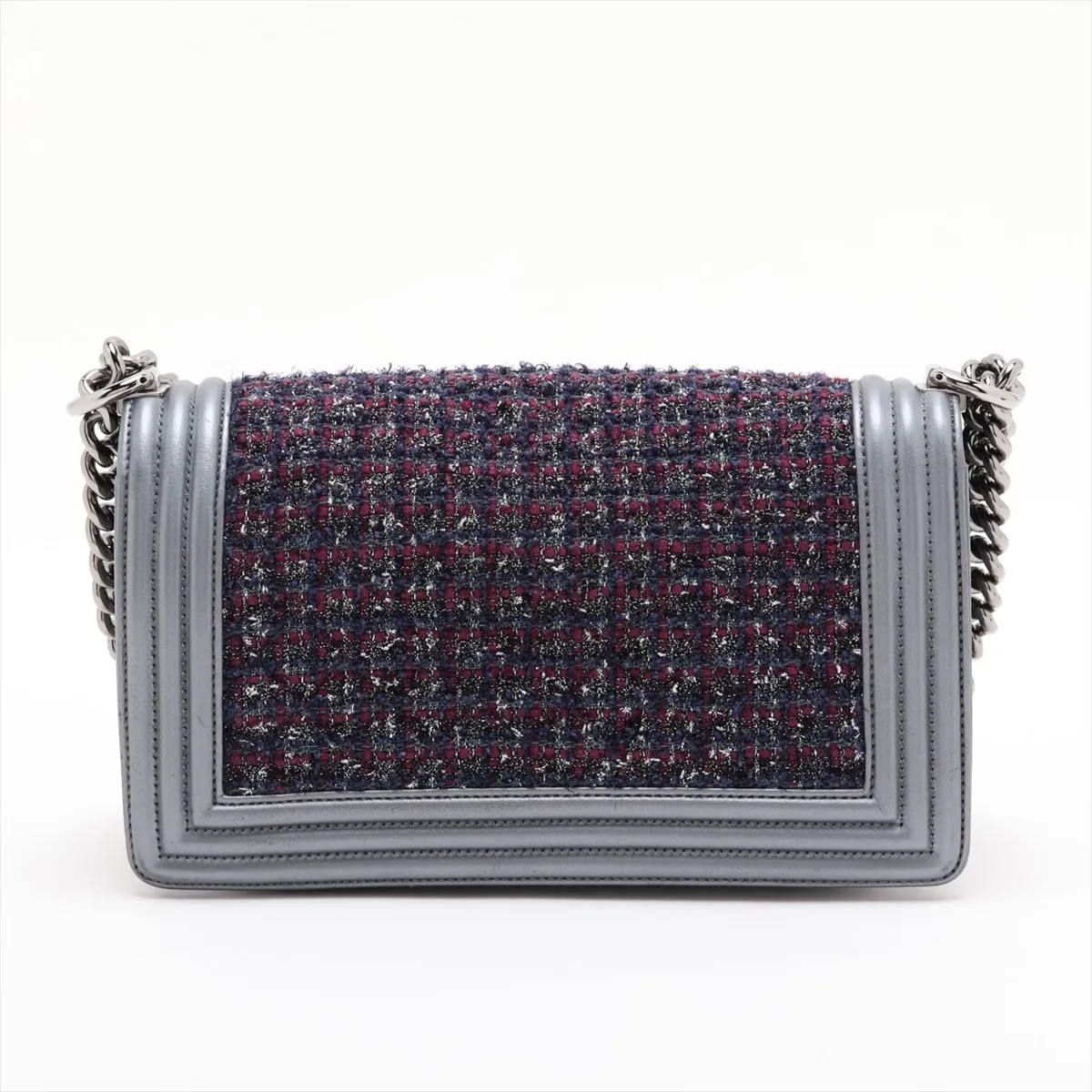 Boy Chanel 25 Tweed x Lambskin Chain Shoulder Bag, Silver, Silver Hardware, 20172165, Serial Number in the 20s, A67086 — view 2