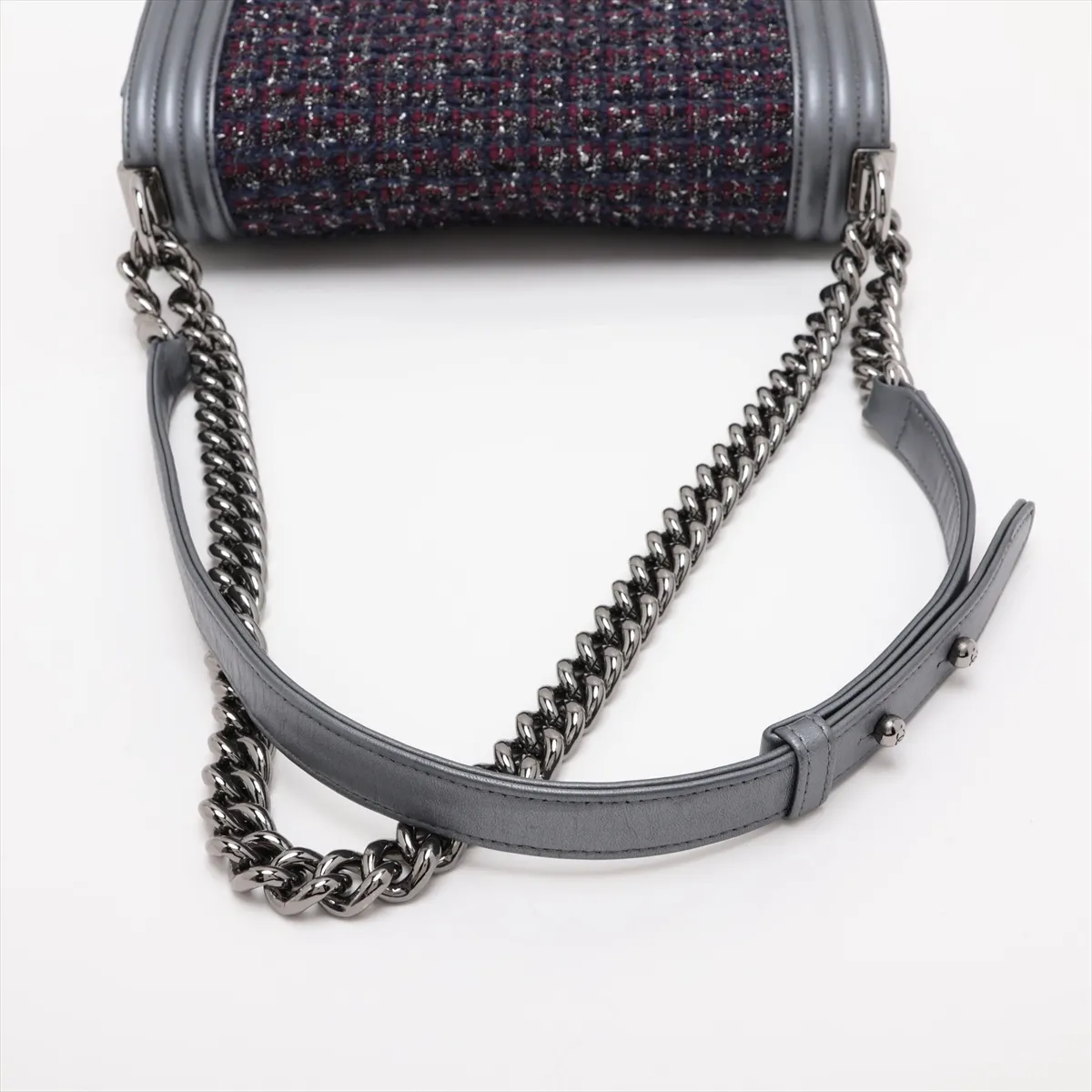 Boy Chanel 25 Tweed x Lambskin Chain Shoulder Bag, Silver, Silver Hardware, 20172165, Serial Number in the 20s, A67086 — view 5