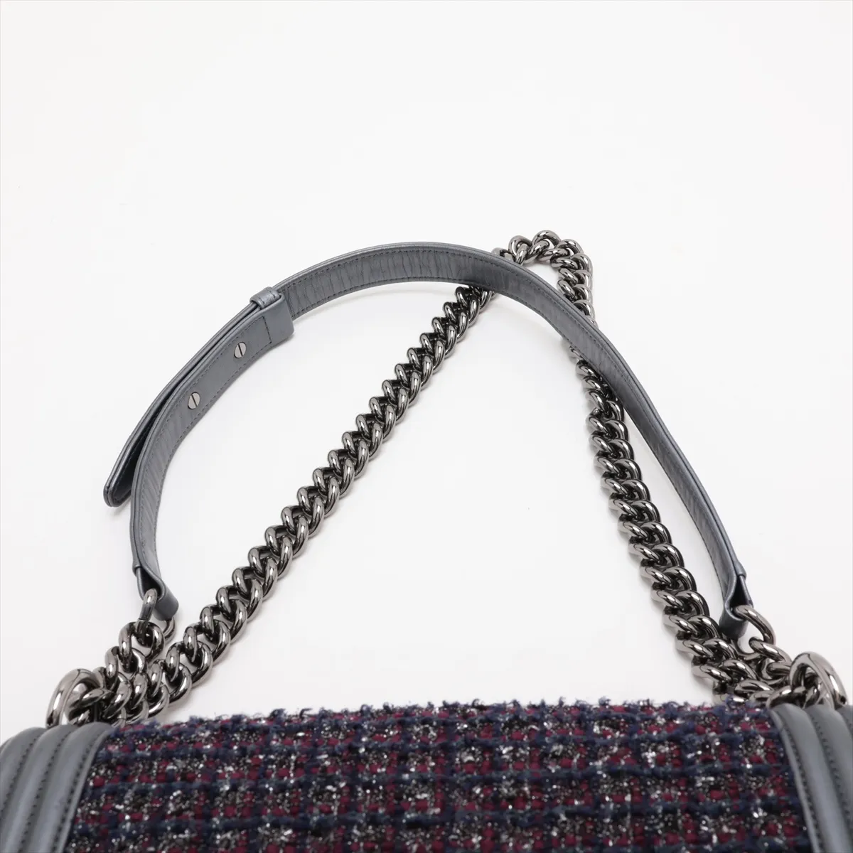 Boy Chanel 25 Tweed x Lambskin Chain Shoulder Bag, Silver, Silver Hardware, 20172165, Serial Number in the 20s, A67086 — view 6