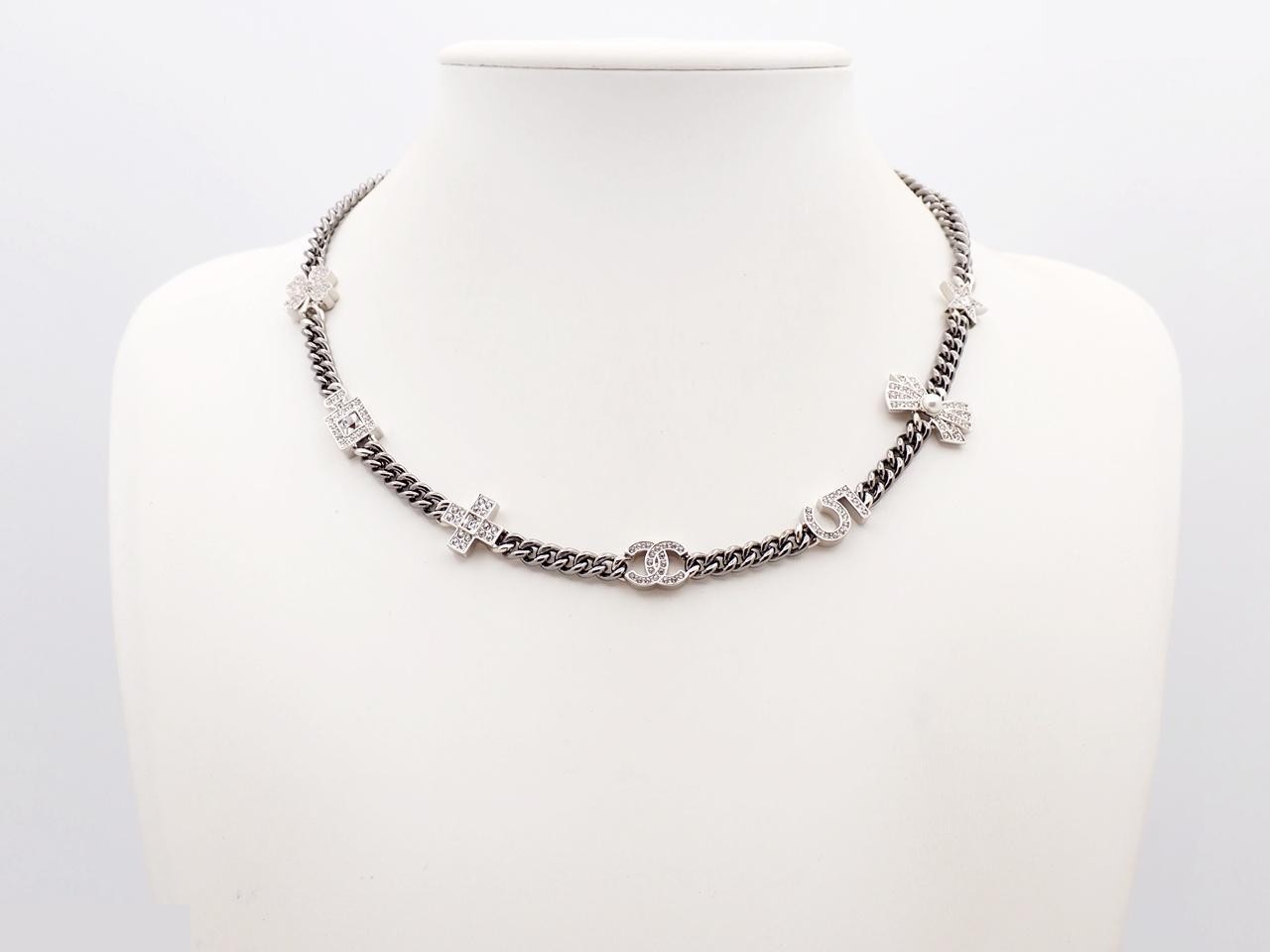 Rhinestone necklace, silver color, approximately 48cm in length. — view 3