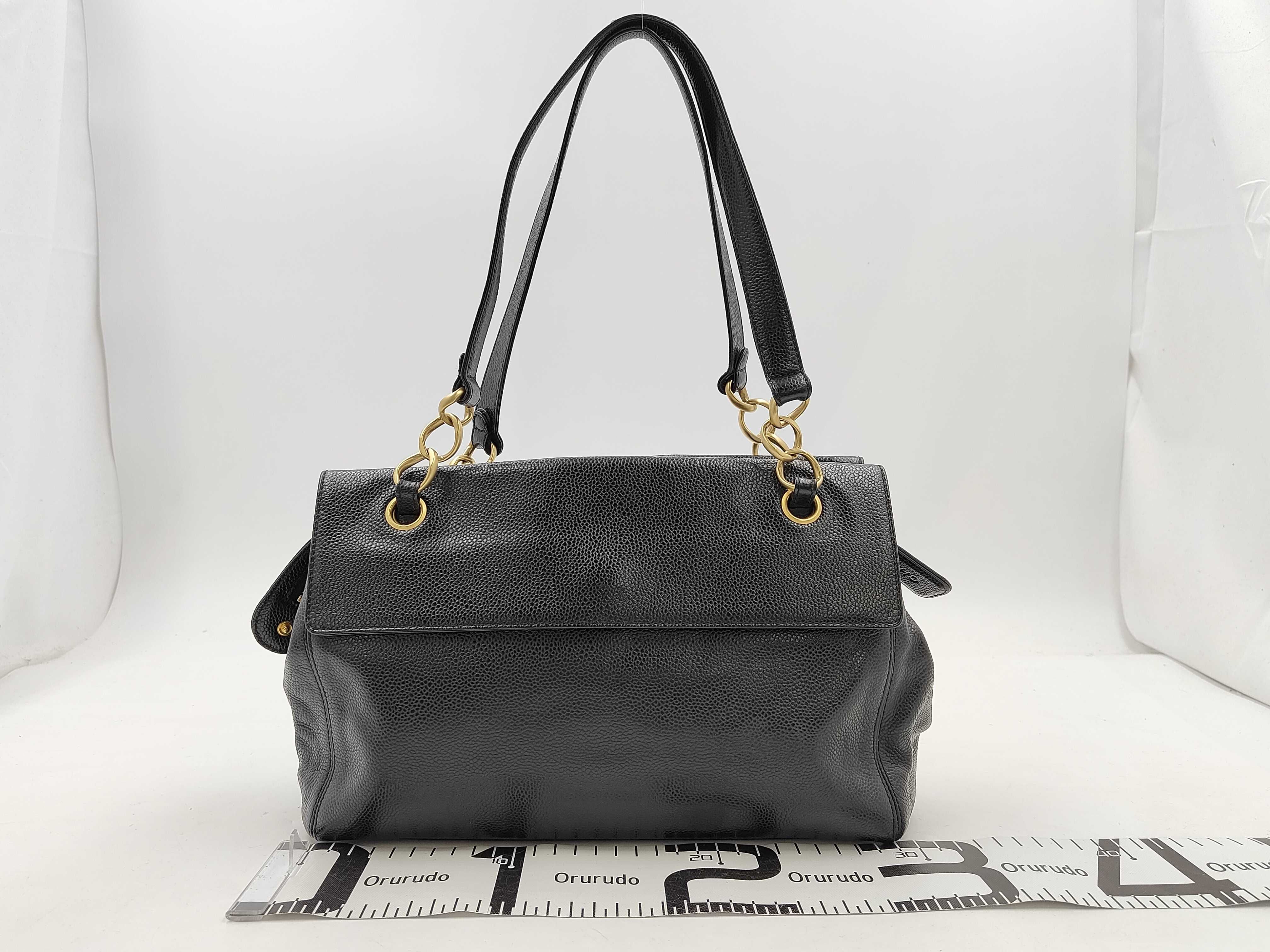 Coco Mark Caviar Skin Chain Tote Bag Shoulder Bag — view 2