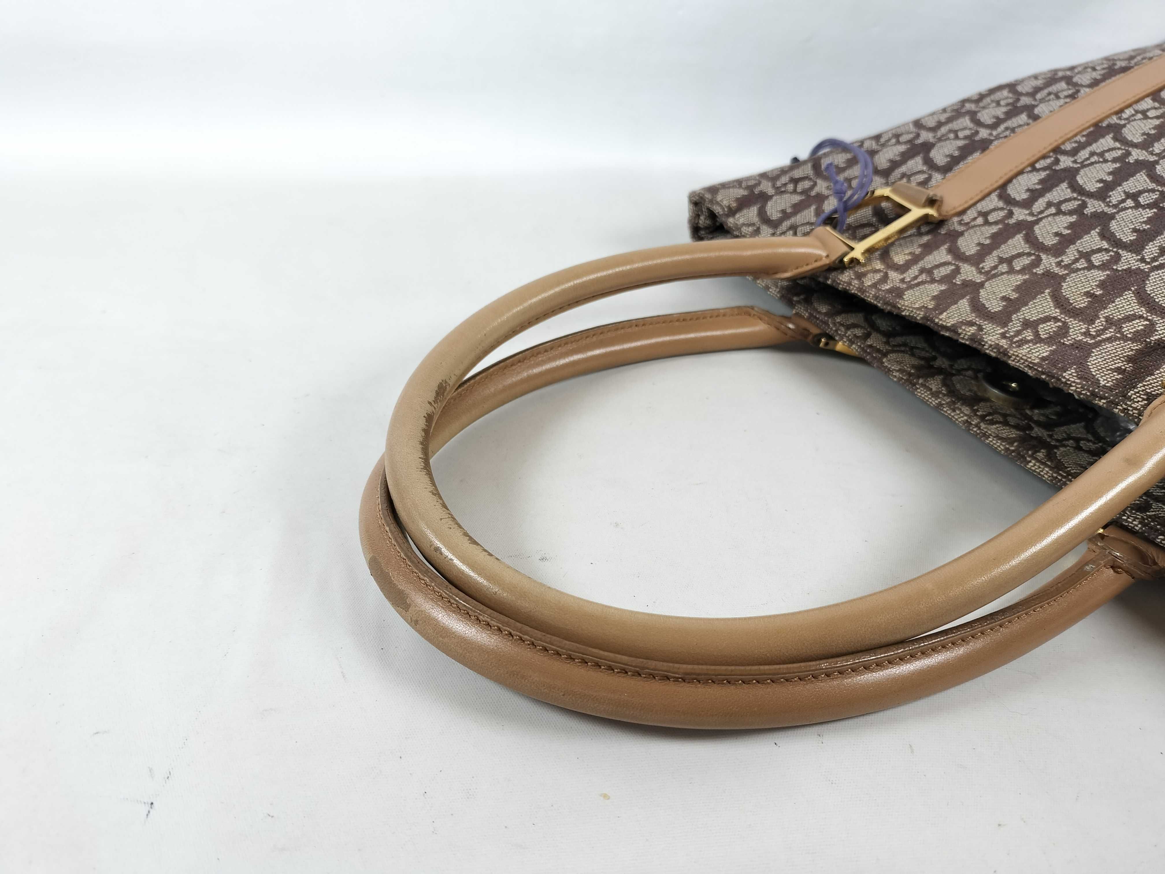 Trotter Tote Bag, Beige/Brown, Gold Hardware, with Charm. — view 3