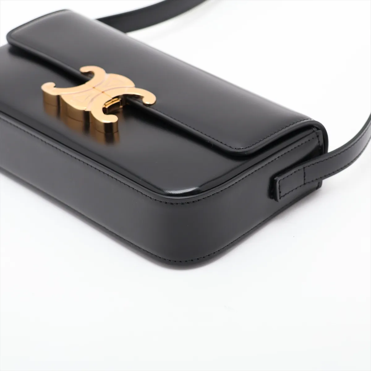 Triomphe Claude Leather Shoulder Bag, Black — view 3