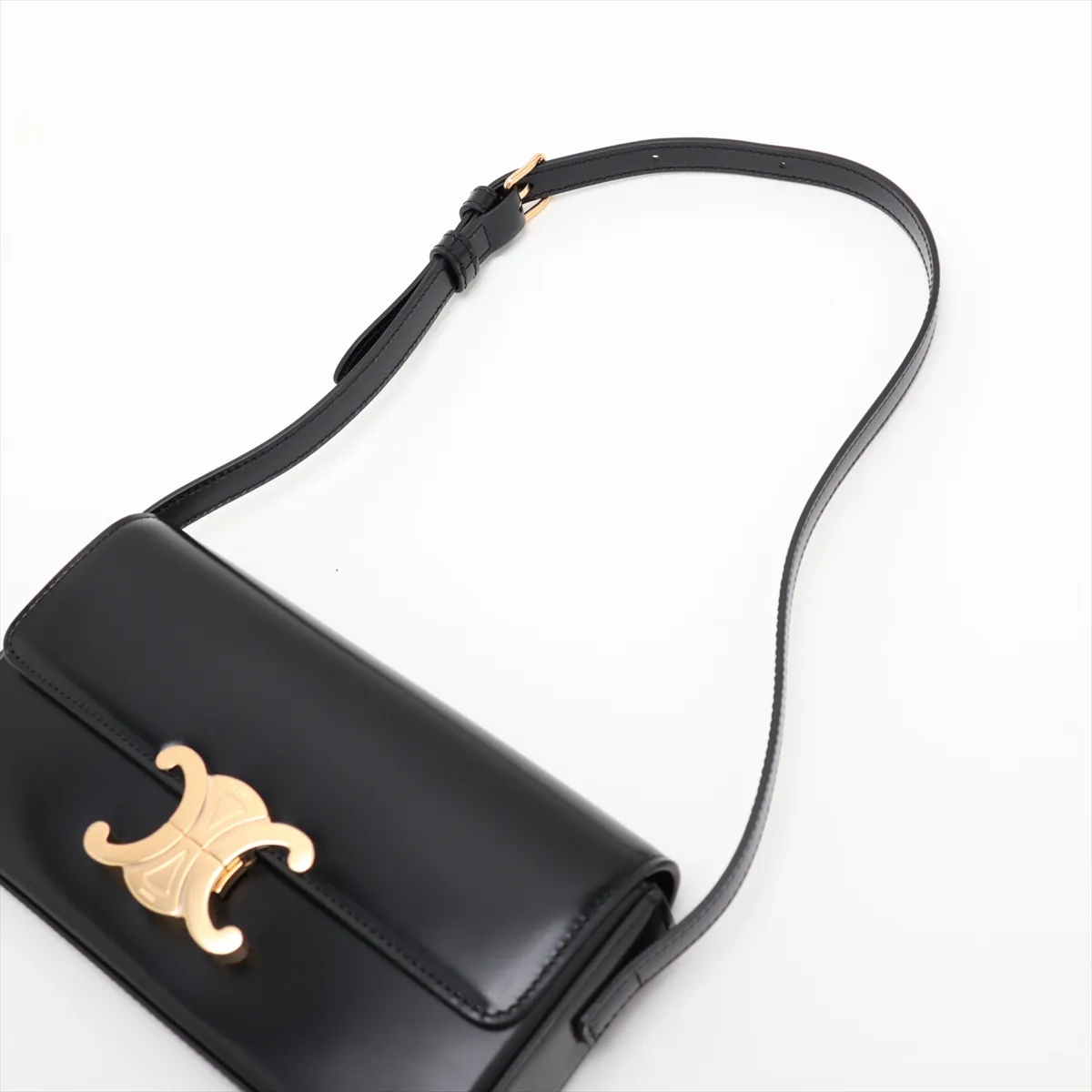 Triomphe Claude Leather Shoulder Bag, Black — view 5