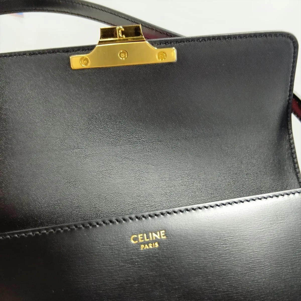 Triomphe Claude Leather Shoulder Bag, Black — view 10