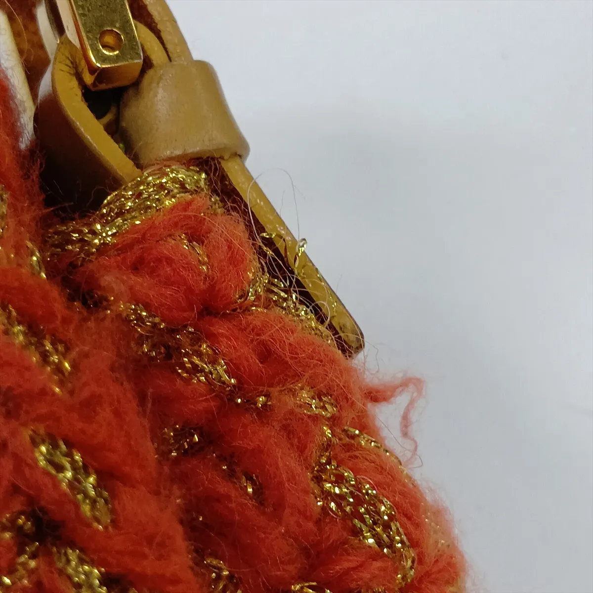Mamma Bucket Knit x Leather Shoulder Bag, Orange — view 14