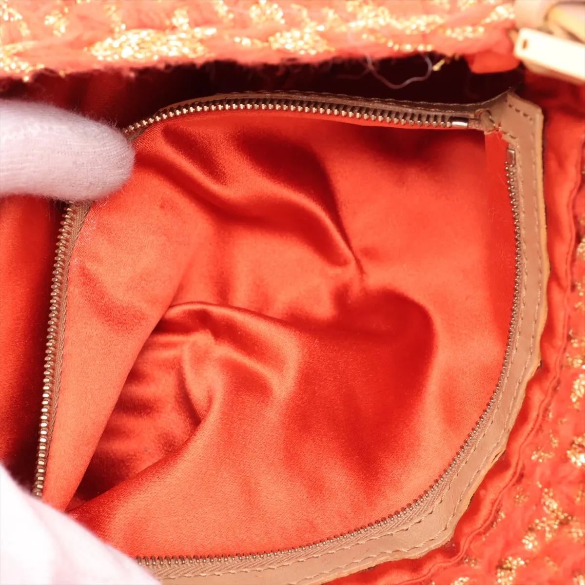 Mamma Bucket Knit x Leather Shoulder Bag, Orange — view 8