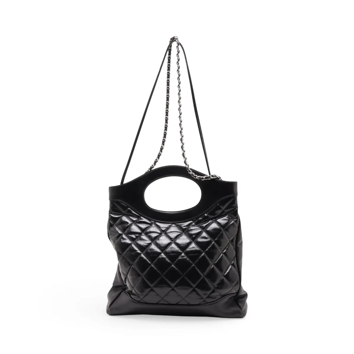 31 Small Shiny Calfskin 2-Way Handbag, Black with Silver Hardware, Item Number 28229201 (Serial Number 28) — view 2