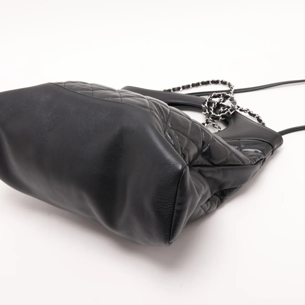 31 Small Shiny Calfskin 2-Way Handbag, Black with Silver Hardware, Item Number 28229201 (Serial Number 28) — view 3