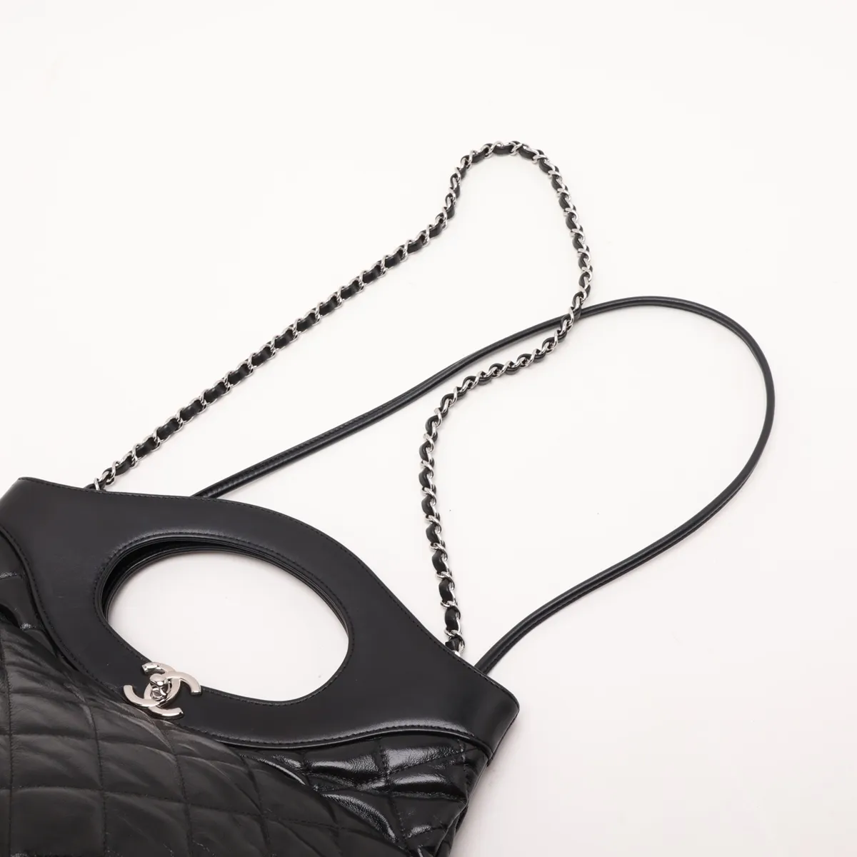 31 Small Shiny Calfskin 2-Way Handbag, Black with Silver Hardware, Item Number 28229201 (Serial Number 28) — view 5