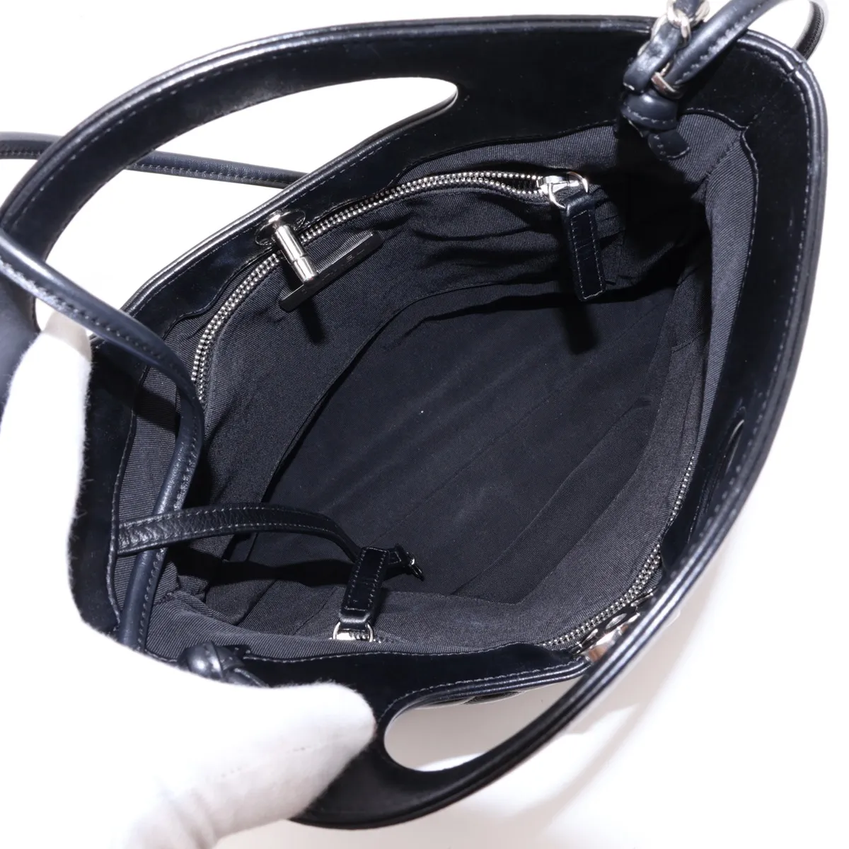 31 Small Shiny Calfskin 2-Way Handbag, Black with Silver Hardware, Item Number 28229201 (Serial Number 28) — view 6
