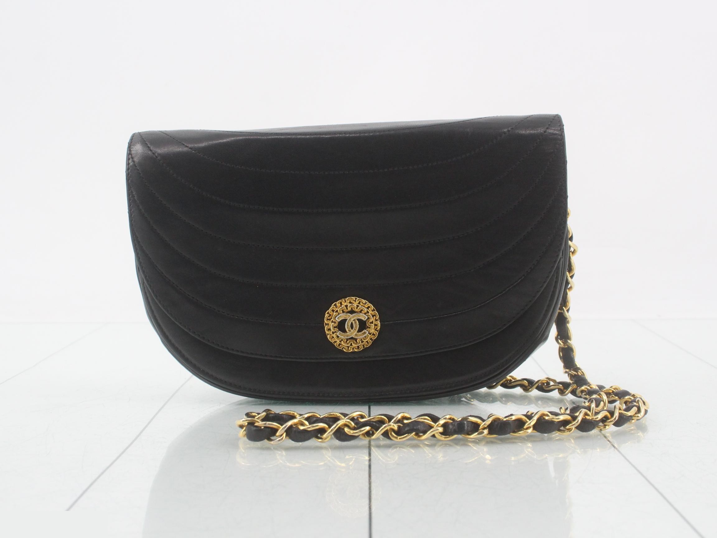 Half Moon Chain Shoulder Bag, Black, Serial Number 0